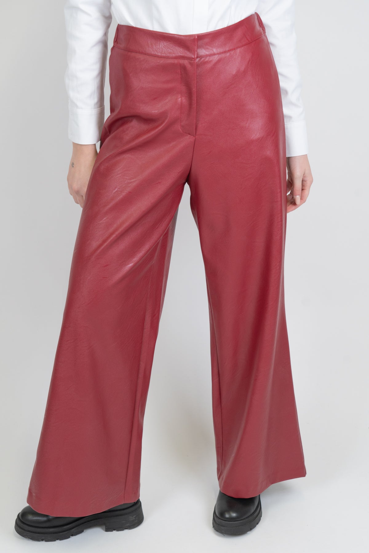 Dixie - Pantalone palazzo ecopelle con elastico sul retro