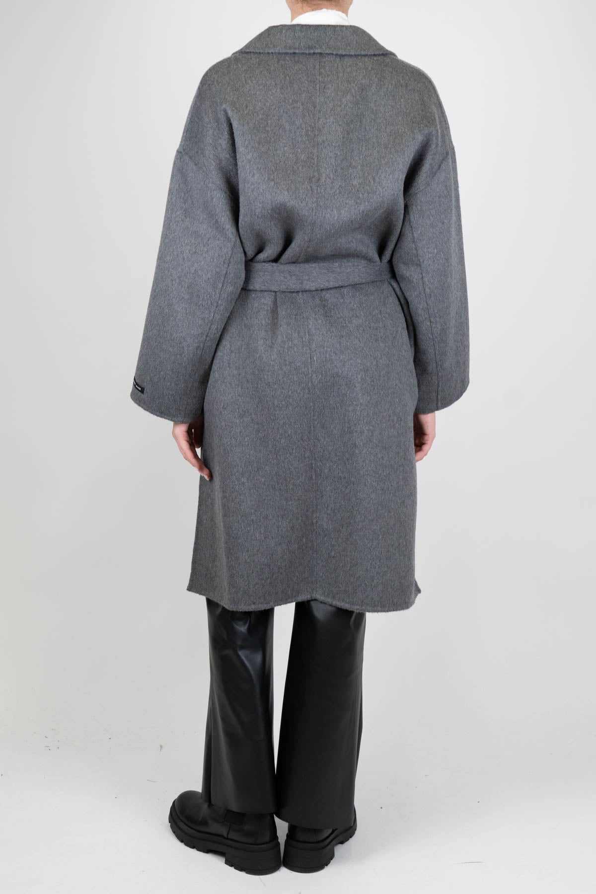 Haveone - Cappotto modello vestaglia in misto lana con tasconi frontali