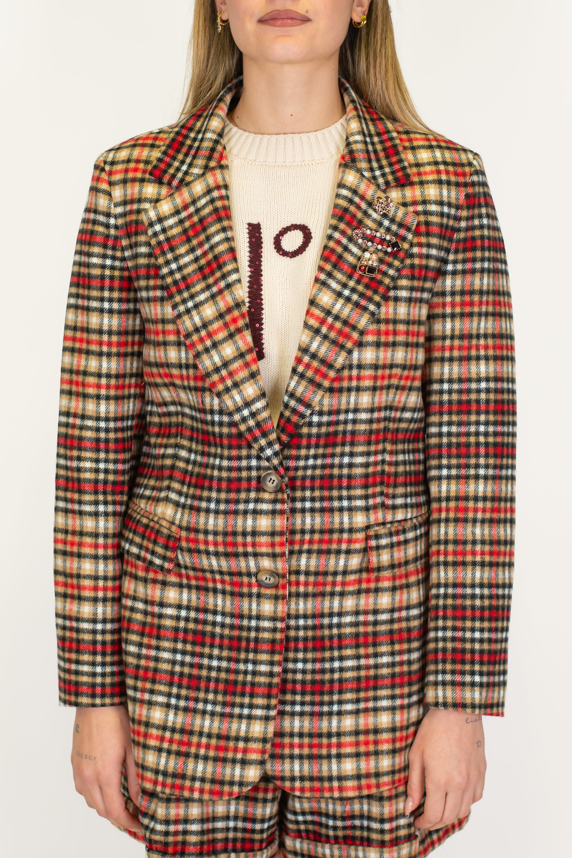 Tensione in - Giacca fantasia check in misto lana