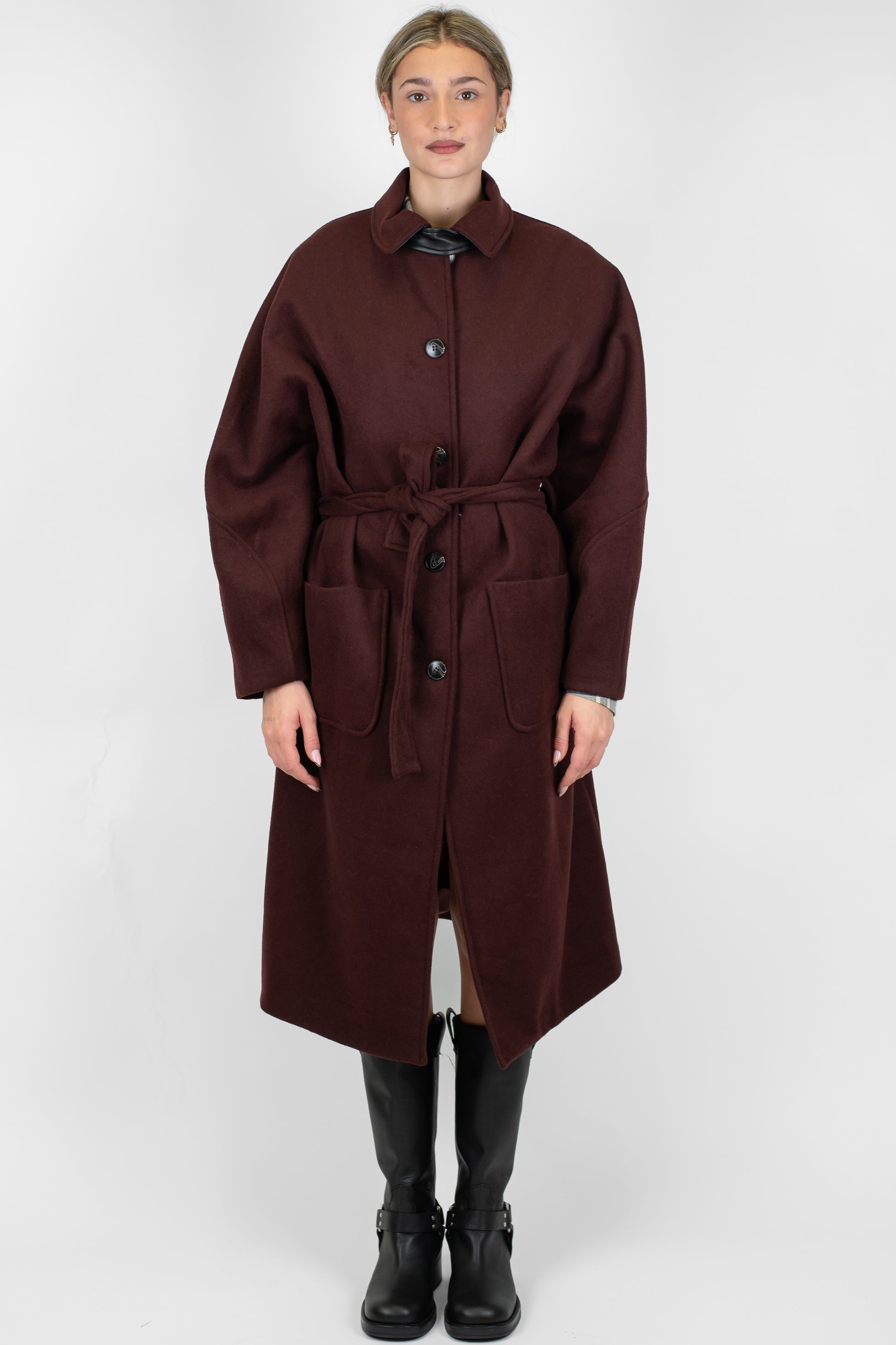 Motel - Cappotto in misto lana con tasconi e cintura in tessuto