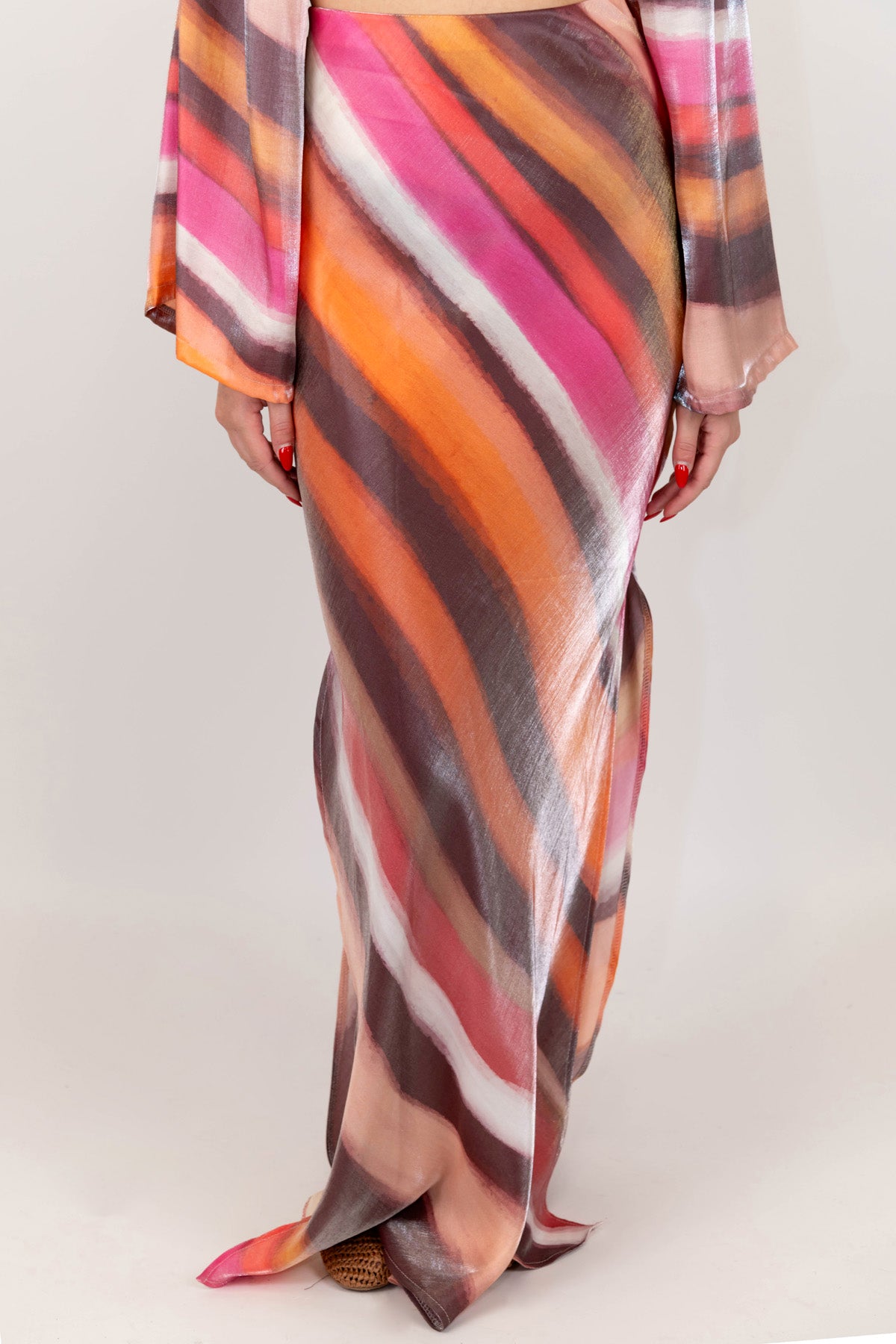 Haveone - Gonna fantasia righe diagonali in viscosa con spacco laterale