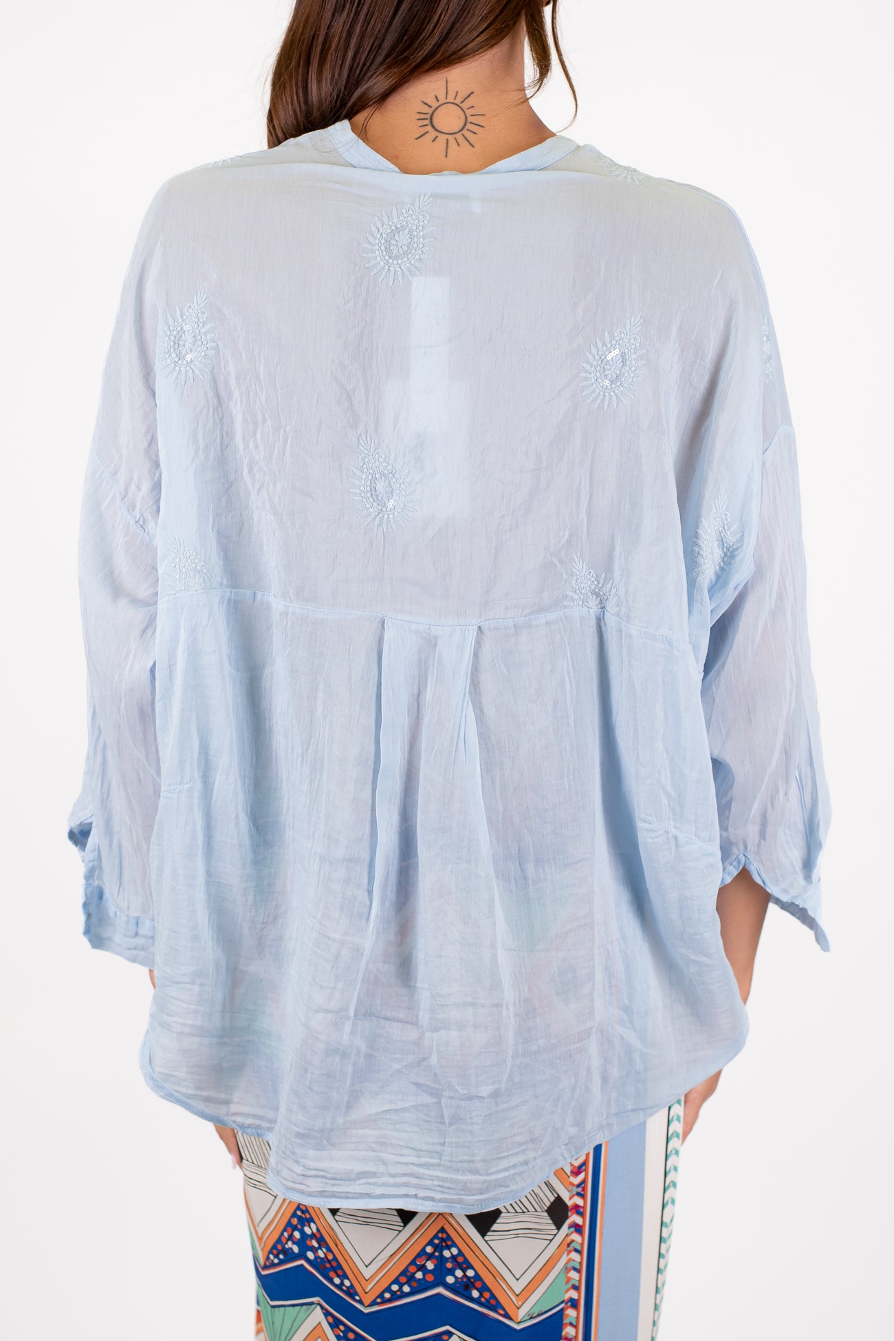 Motel - Camicia in misto mussola/seta con ricami e micropaillettes