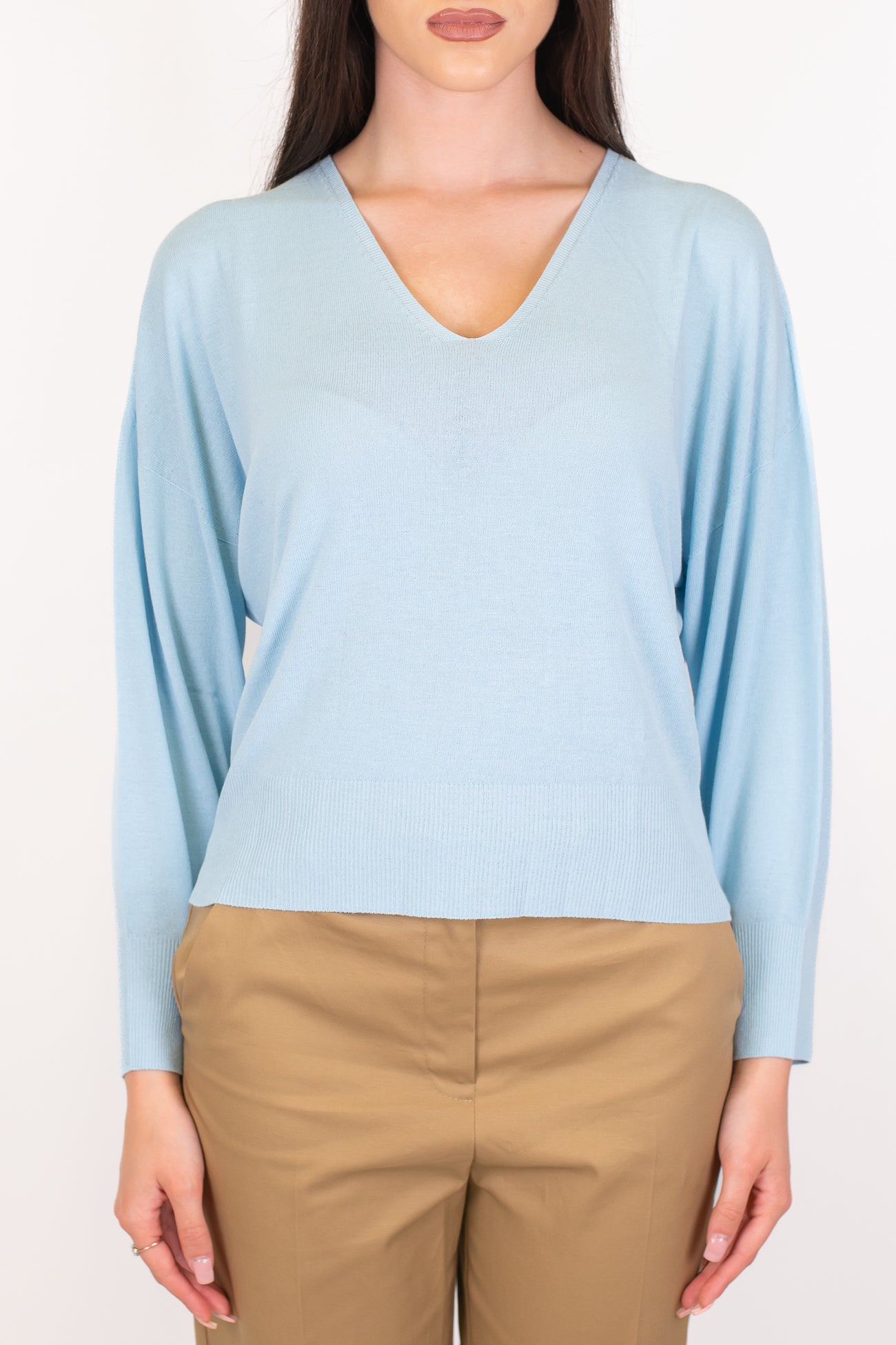 Kontatto - Maglia crop scollo a V in viscosa leggera