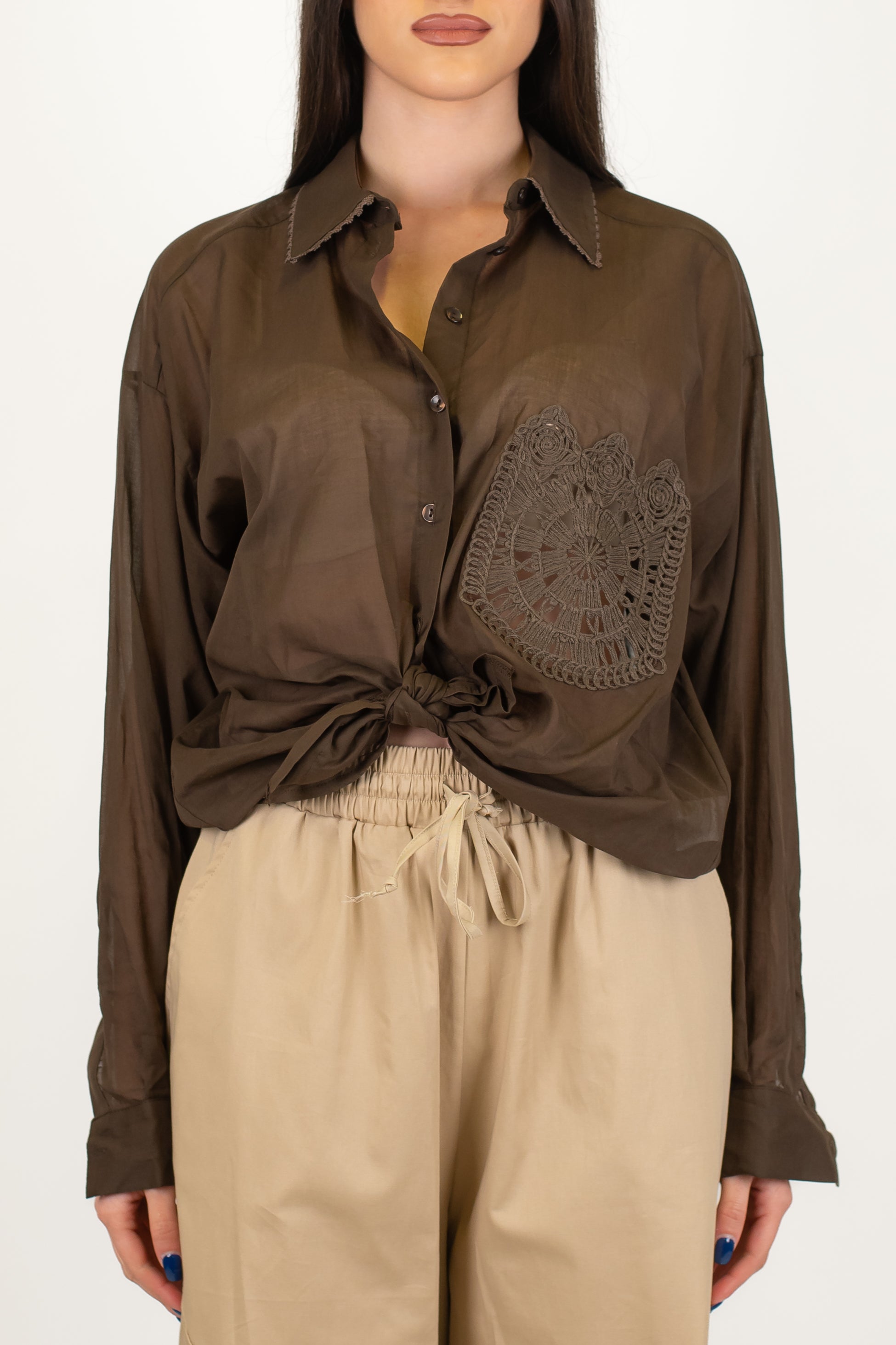 Motel - Camicia in mussola di cotone con tasca in crochet