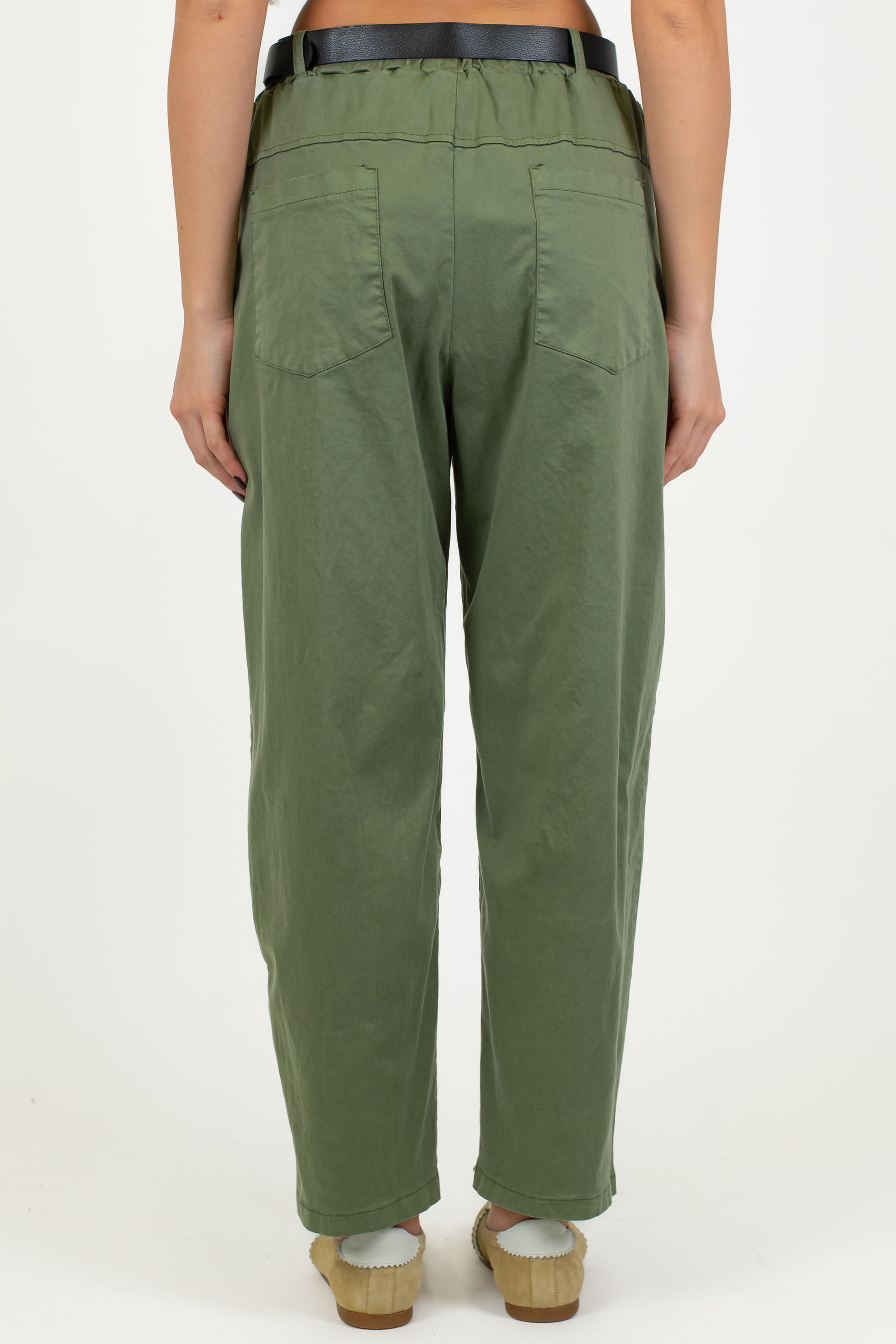 Haveone - Pantalone regular in misto cotone e lyocell con elastico sul retro