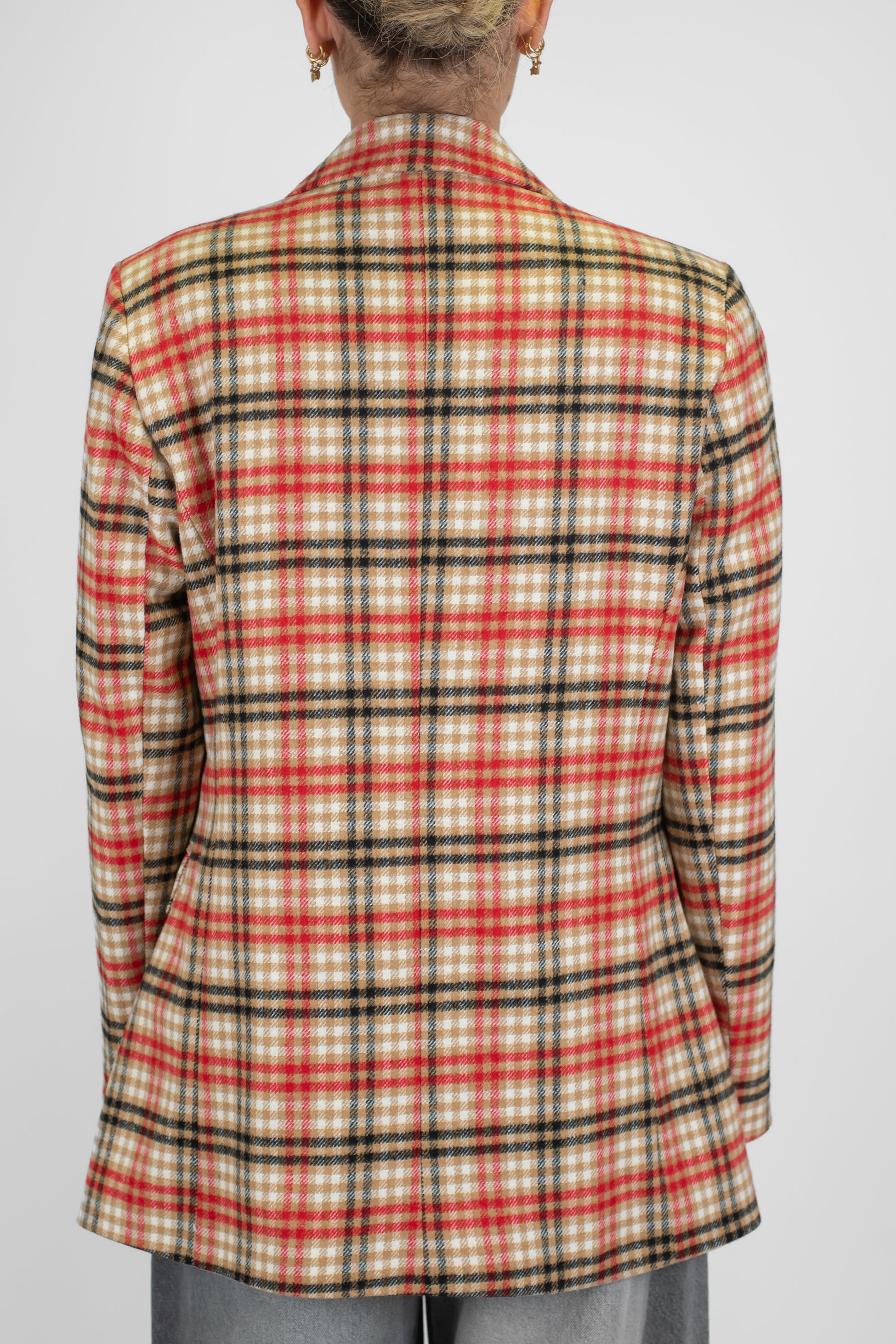 Motel - Giacca monopetto fantasia quadri in misto lana con spille gioiello