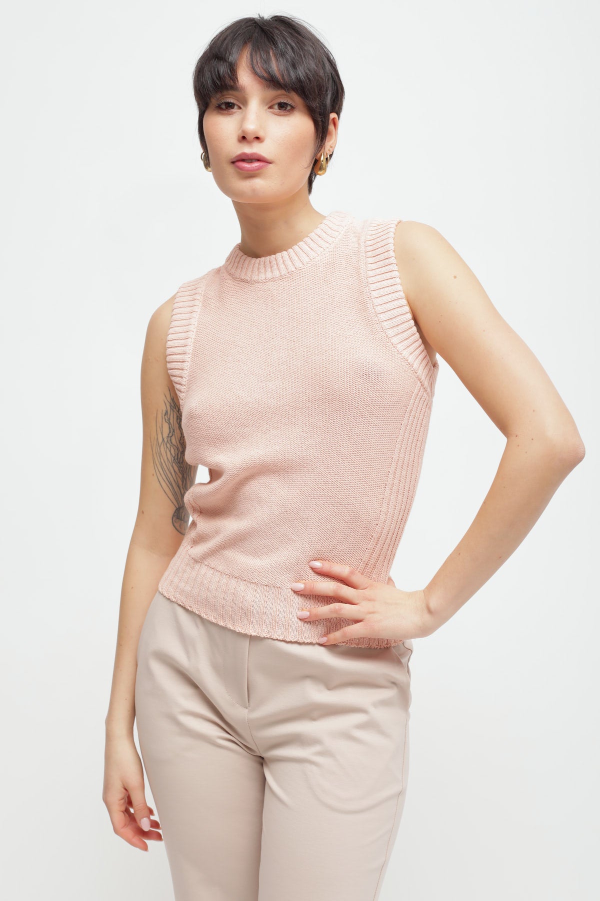 Maryley - Maglia giromaniche a costine in cotone