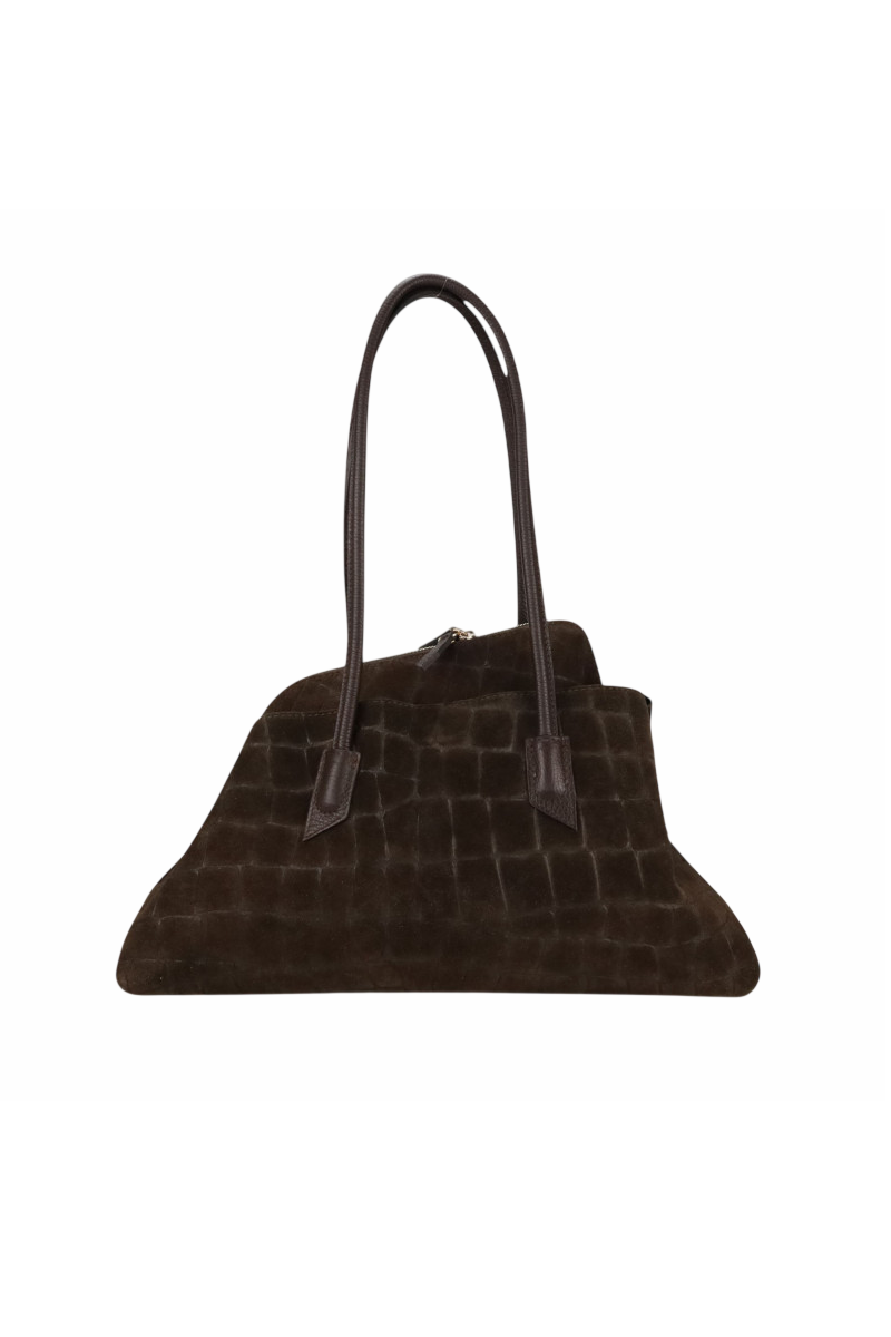 Borsa trapezio in camoscio cocco con manici e tracolla