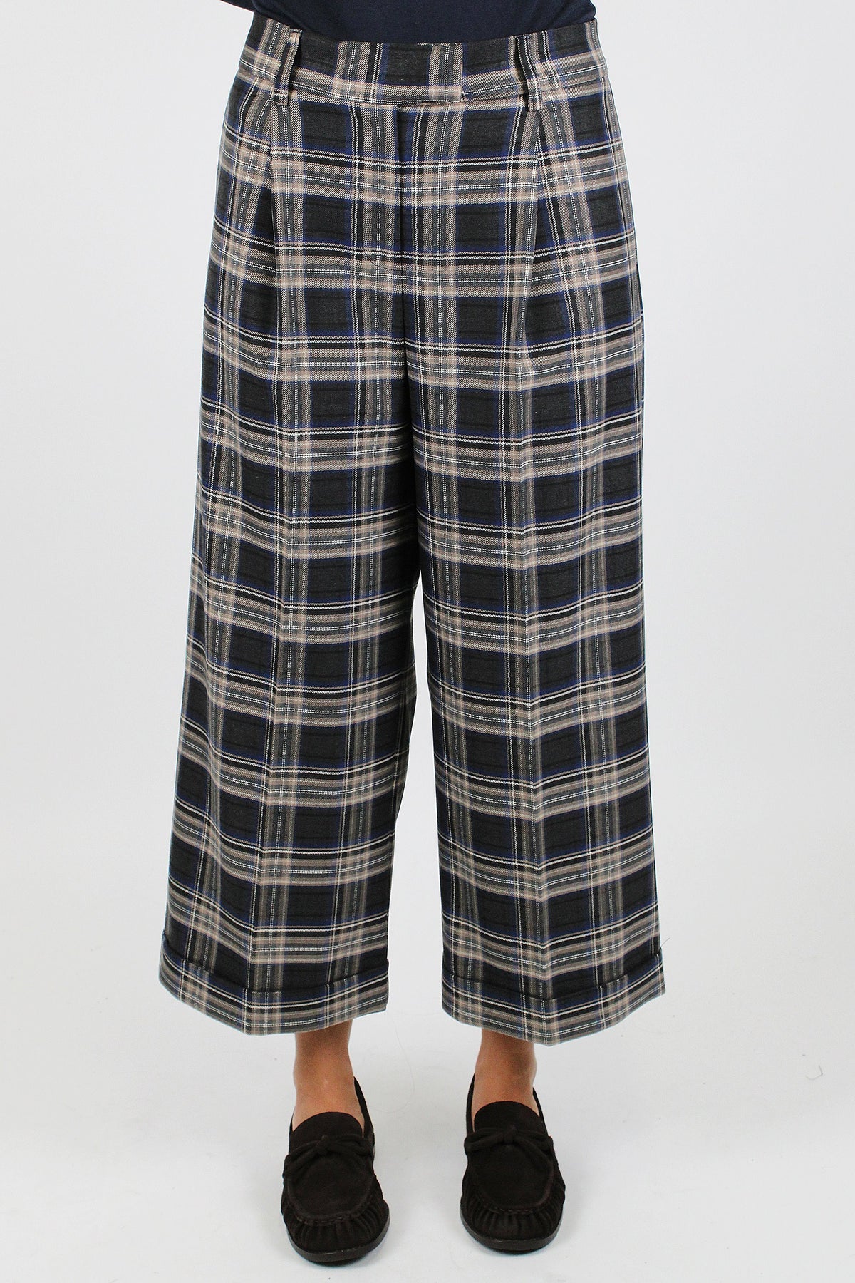 Tensione in - Pantalone palazzo crop fantasia check