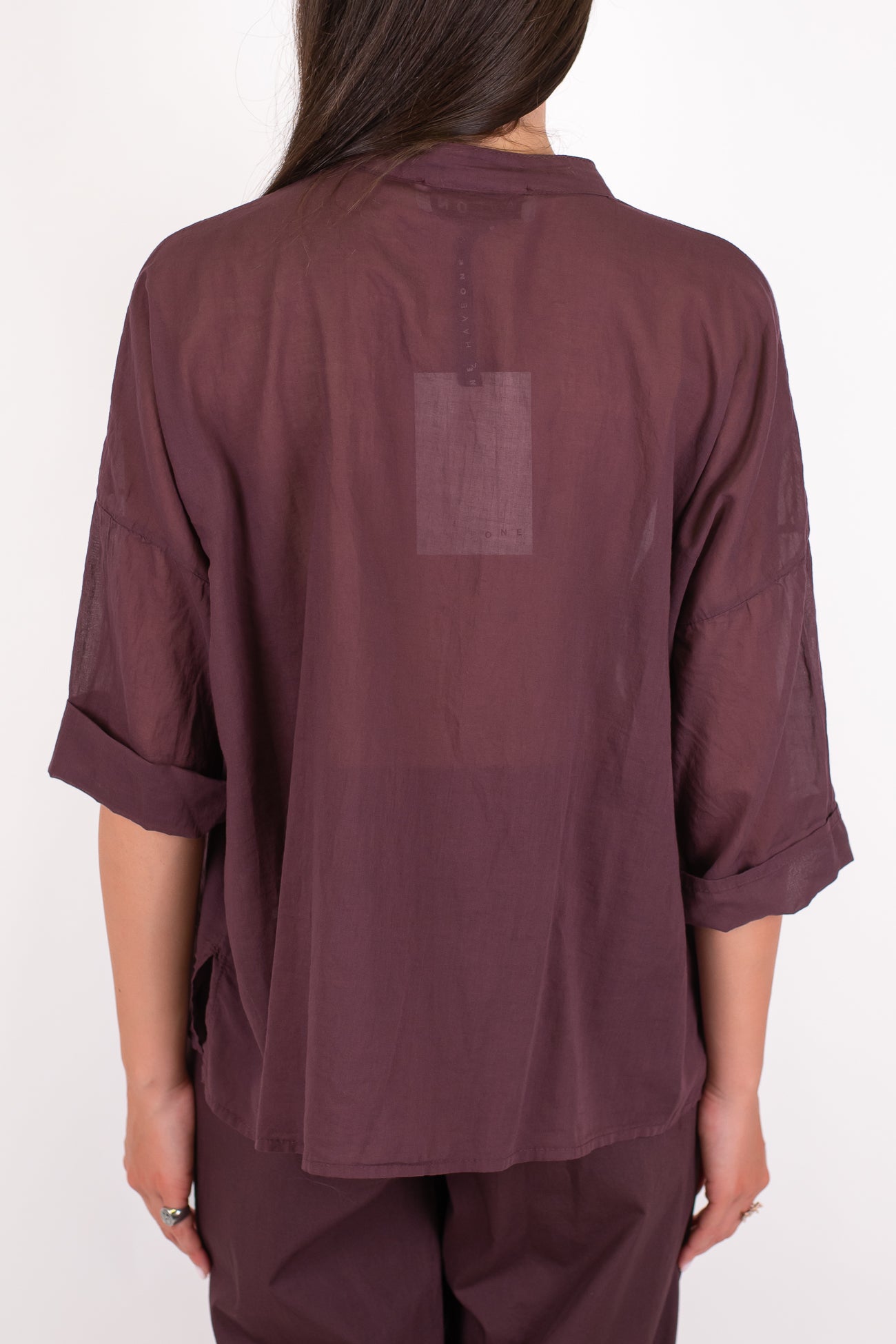 Haveone - Camicia mezzamanica in mussola di cotone con collo coreano