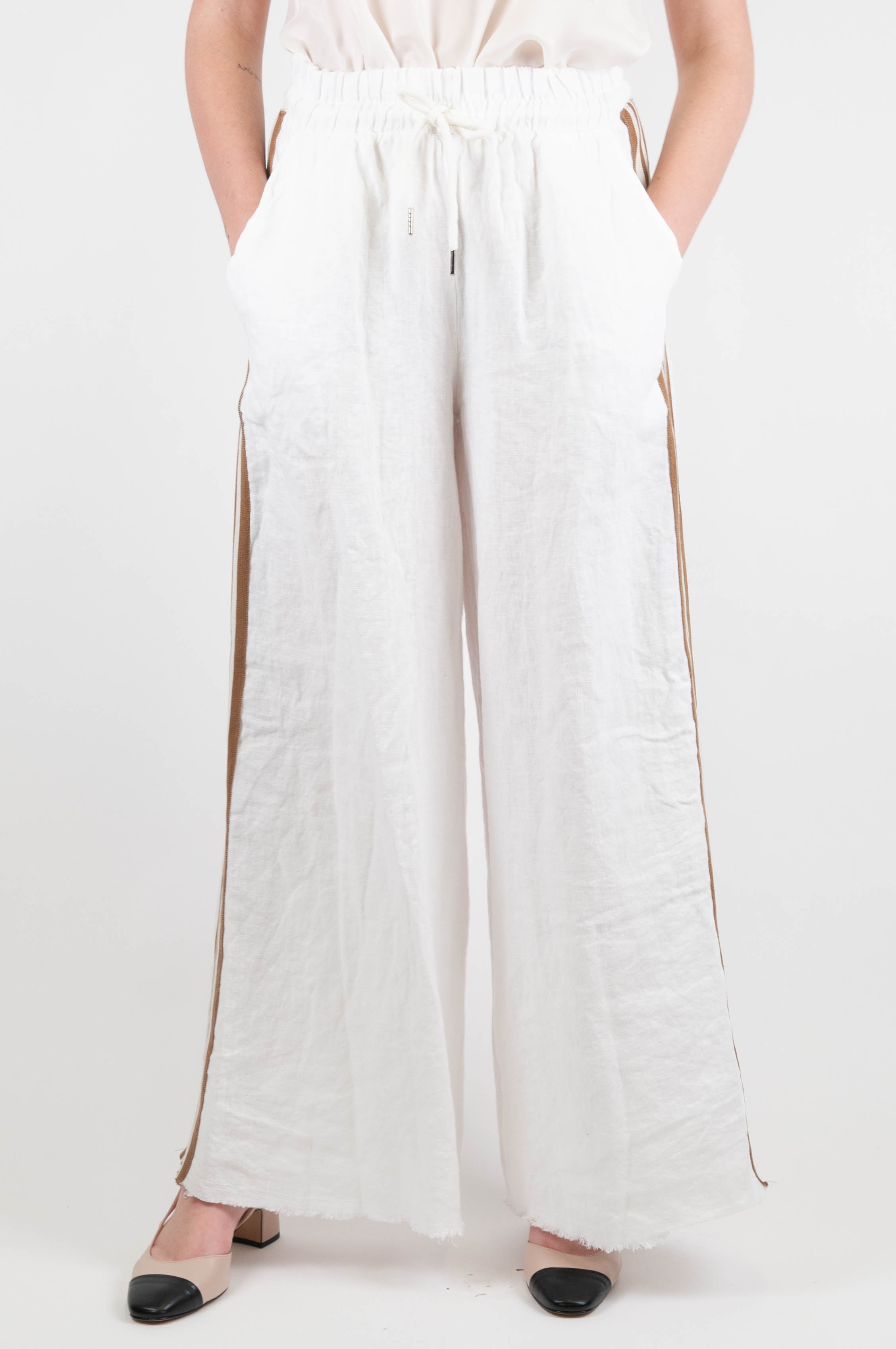 Motel - Linen palazzo trousers with drawstring and side band