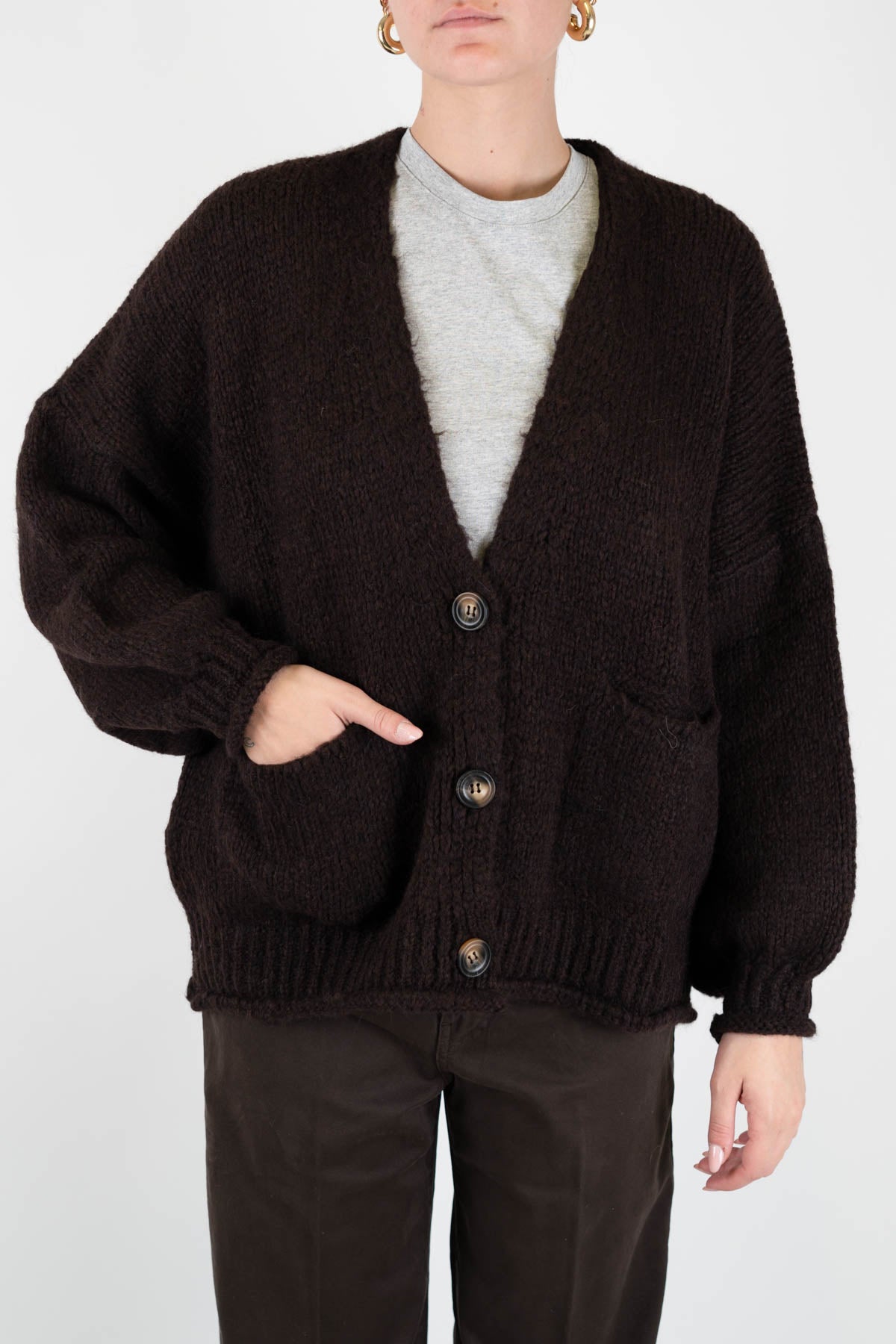 Haveone - Cardigan over in misto lana con chiusura a tre bottoni