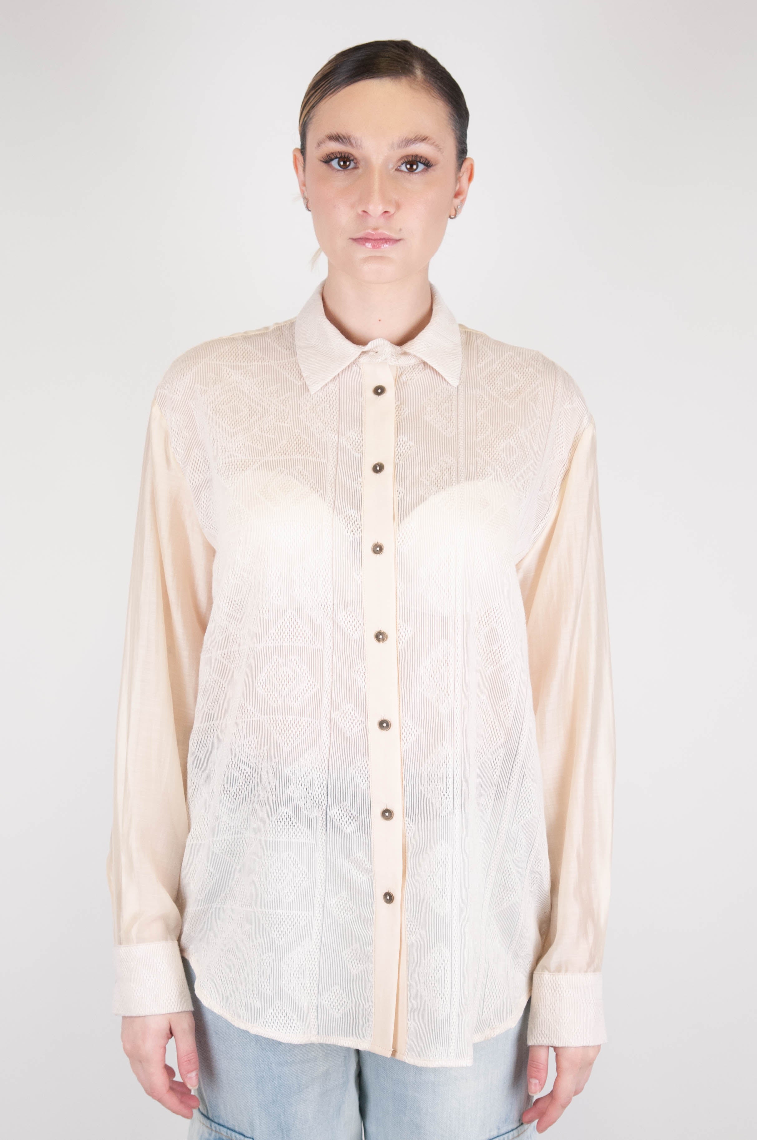 Tension in - Geometric pattern embroidered lace shirt