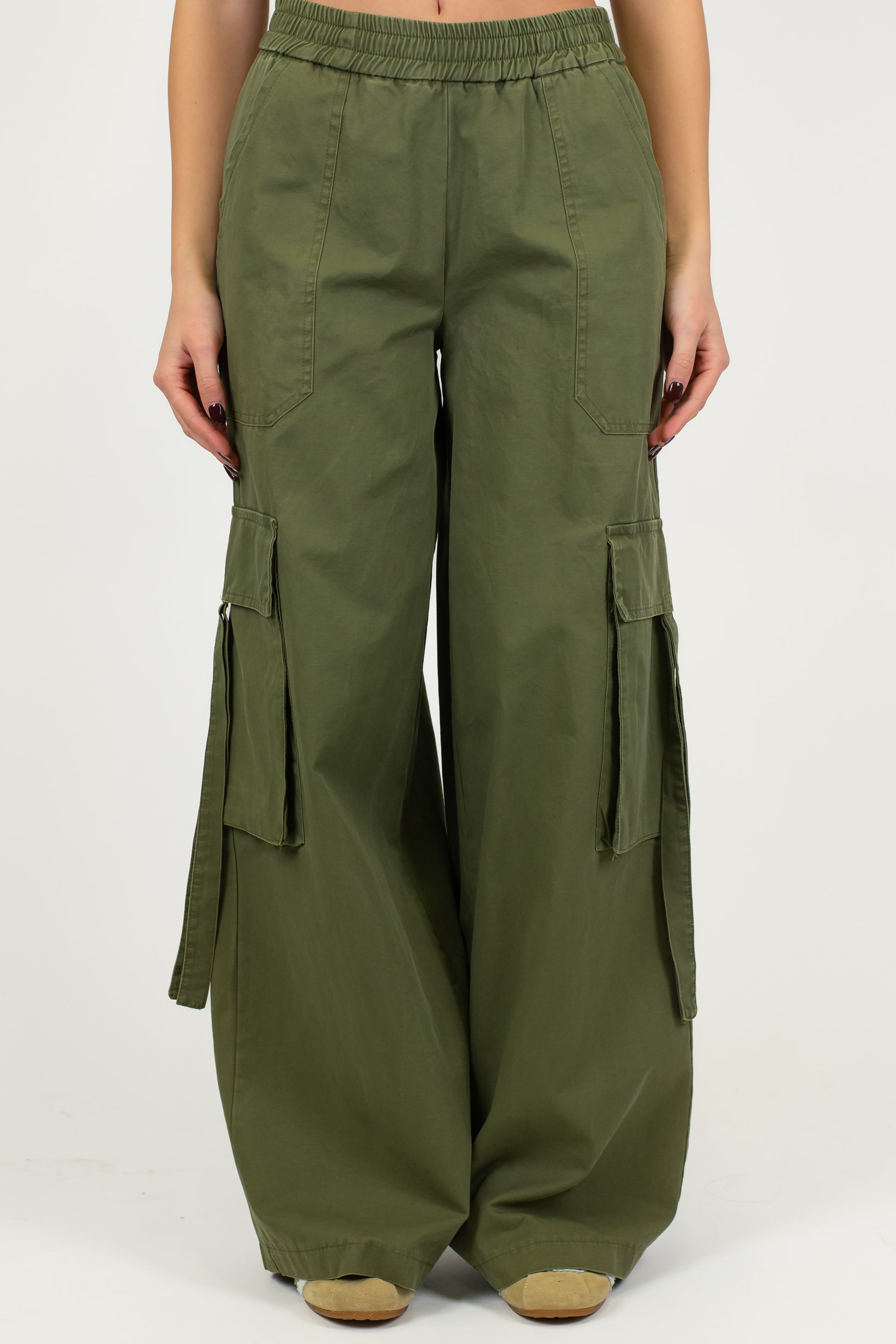 Motel - Pantalone cargo palazzo con elastico in vita