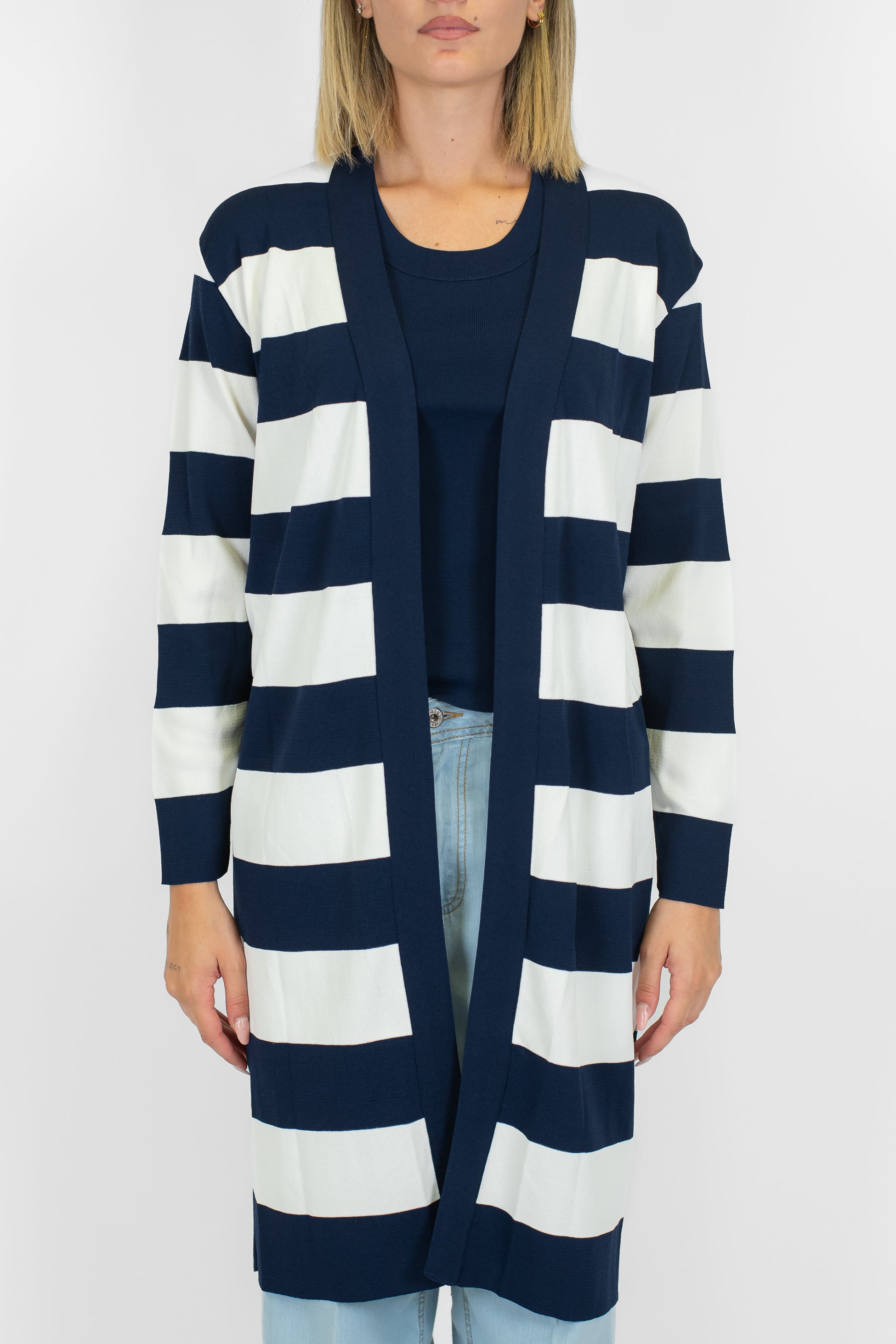 Tensione in - Cardigan fantasia a righe privo di bottoni