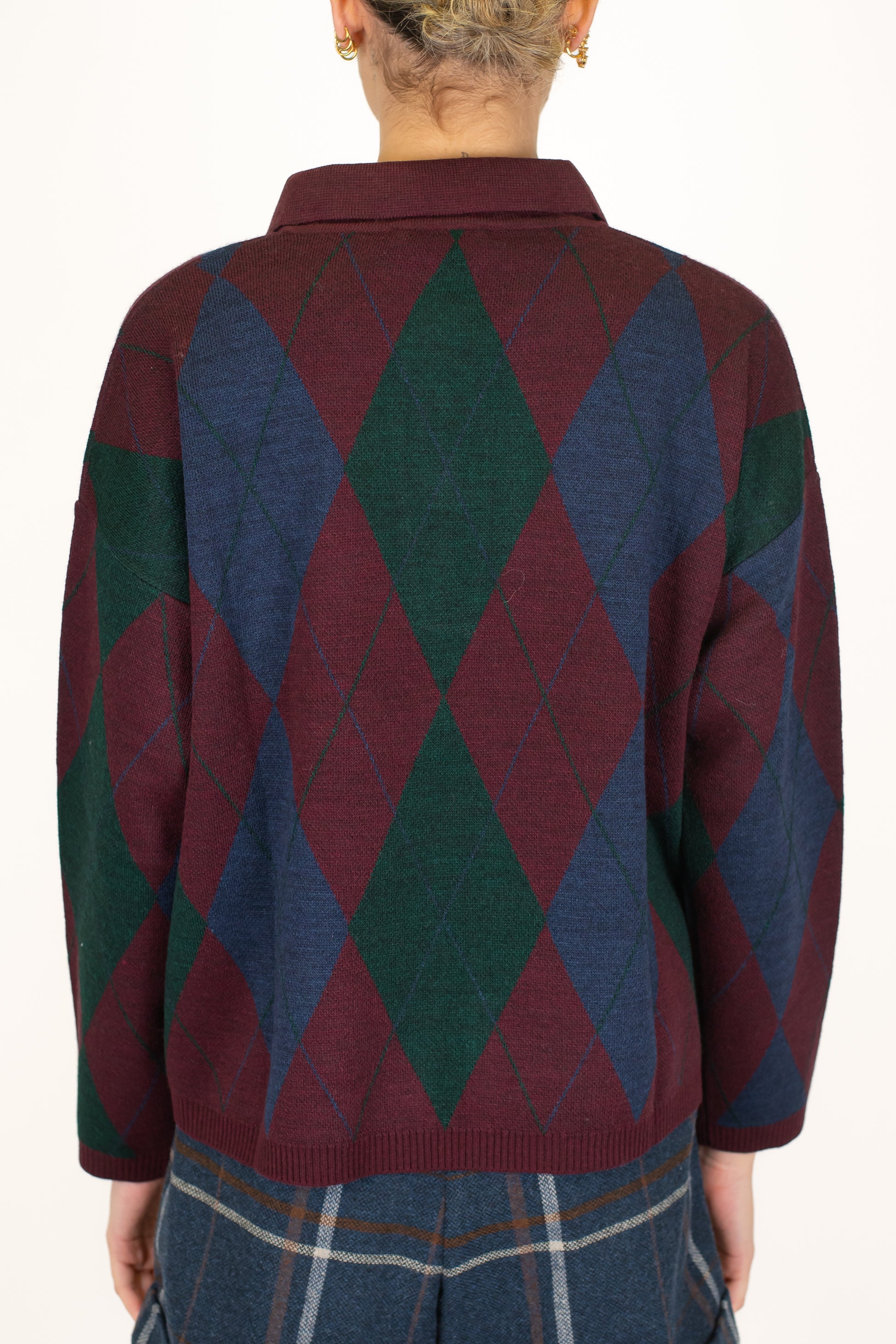 Motel - Polo in maglia fantasia rombi in misto lana