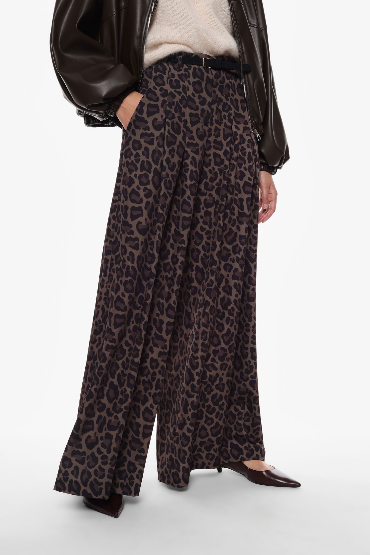 Imperial - Pantaloni ampi a vita alta fantasia animalier