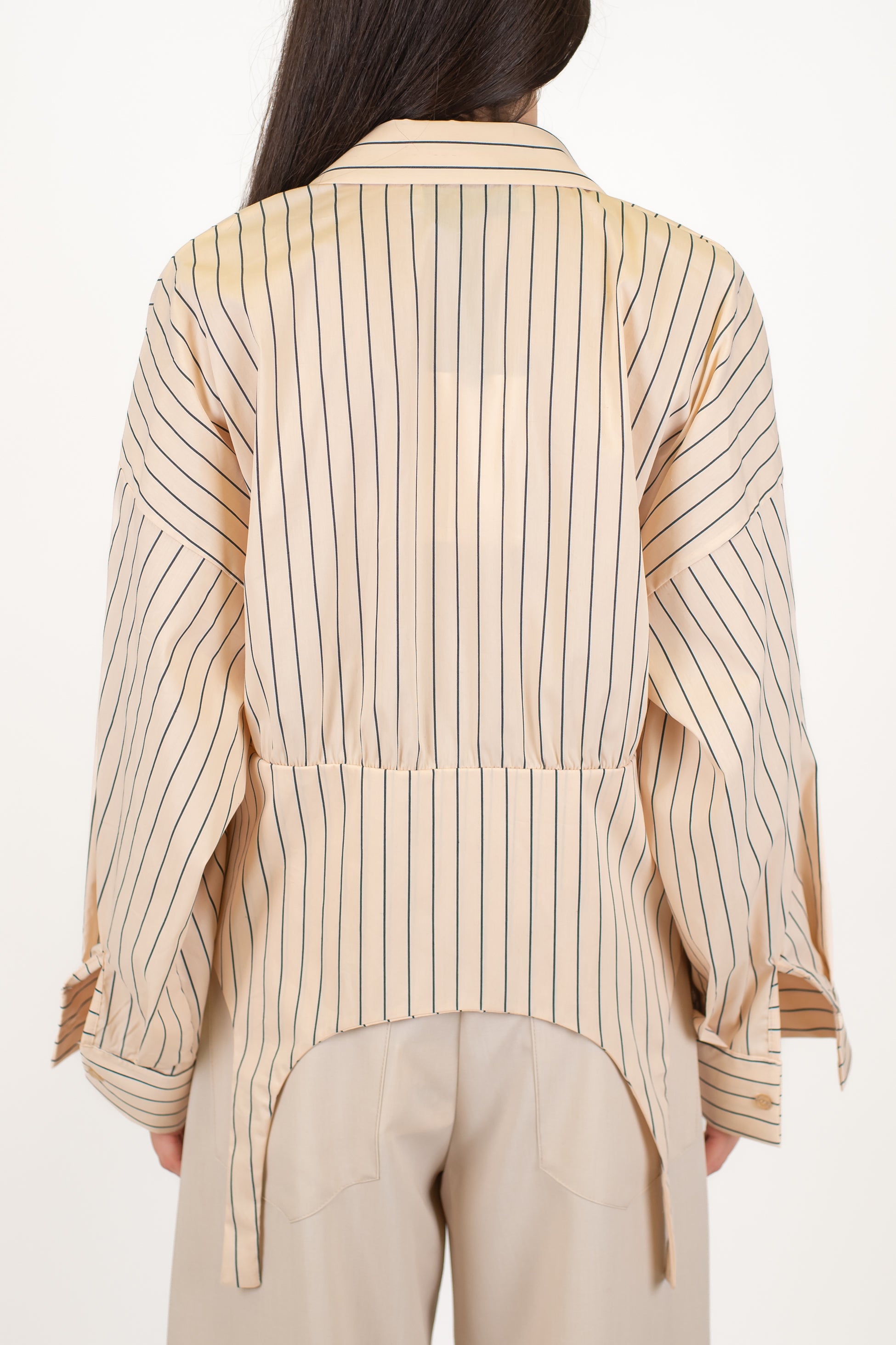 Haveone - Camicia over fantasia a righe con estensioni fronte-retro