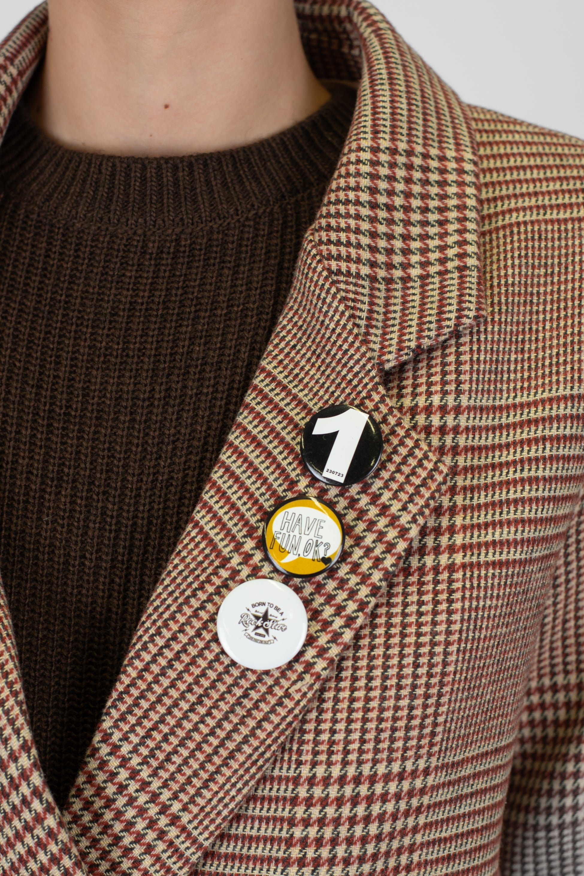 DIxie - Giacca doppiopetto fantasia principe di galles in misto lana con spille