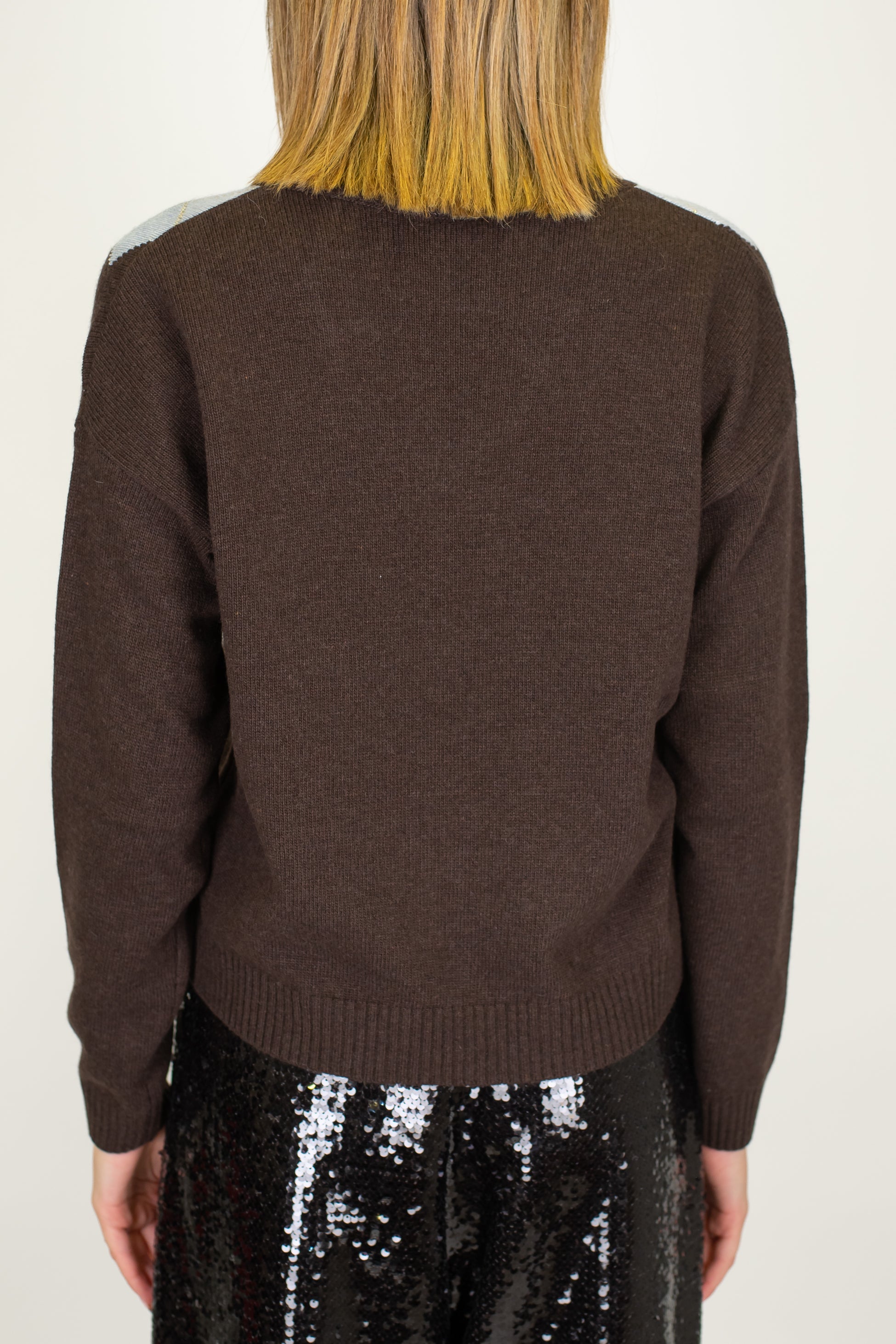 Tensione in - Maglia scollo V in misto lana fantasia rombi