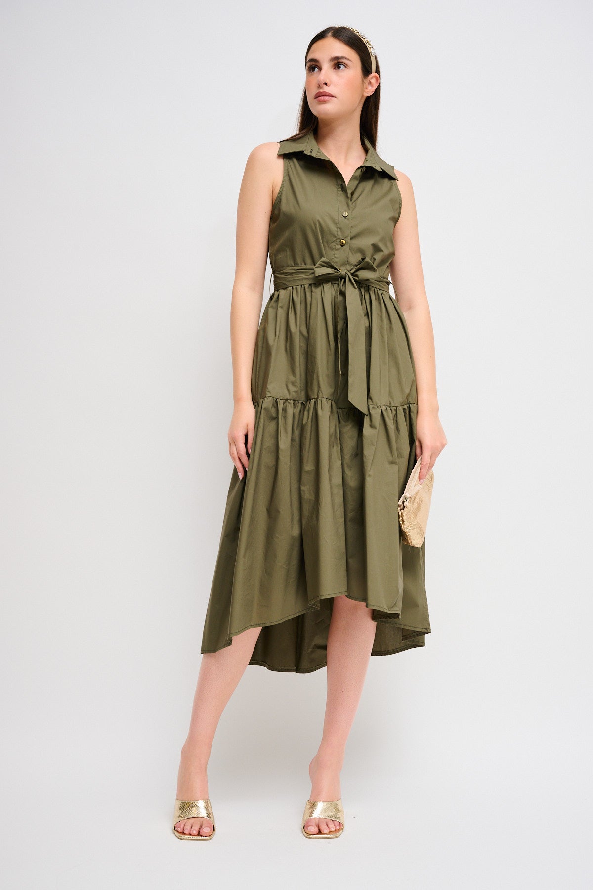 Maryley - Abito lungo giromaniche con chiusura bottoni e scollo sul retro