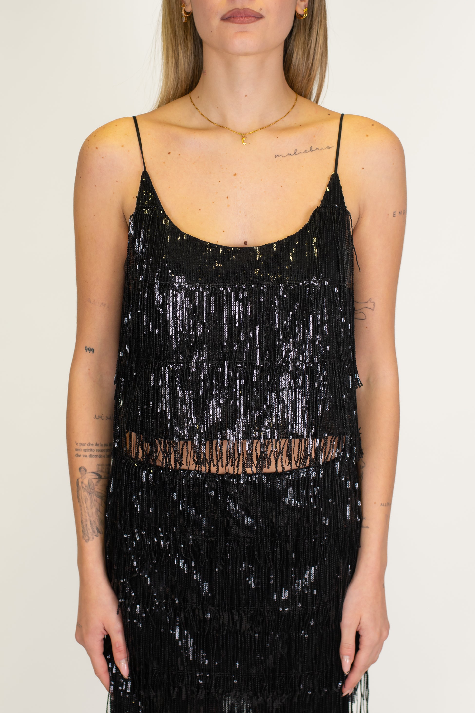 Haveone - Top con frange in paillettes e bretelline