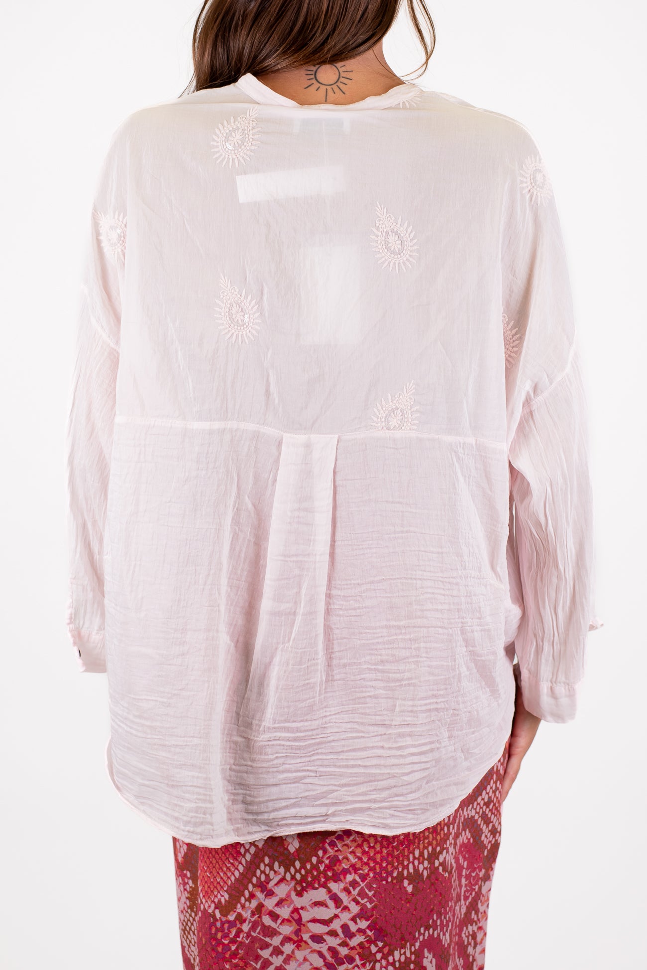 Motel - Camicia in misto mussola di cotone e seta con ricami e micropaillettes
