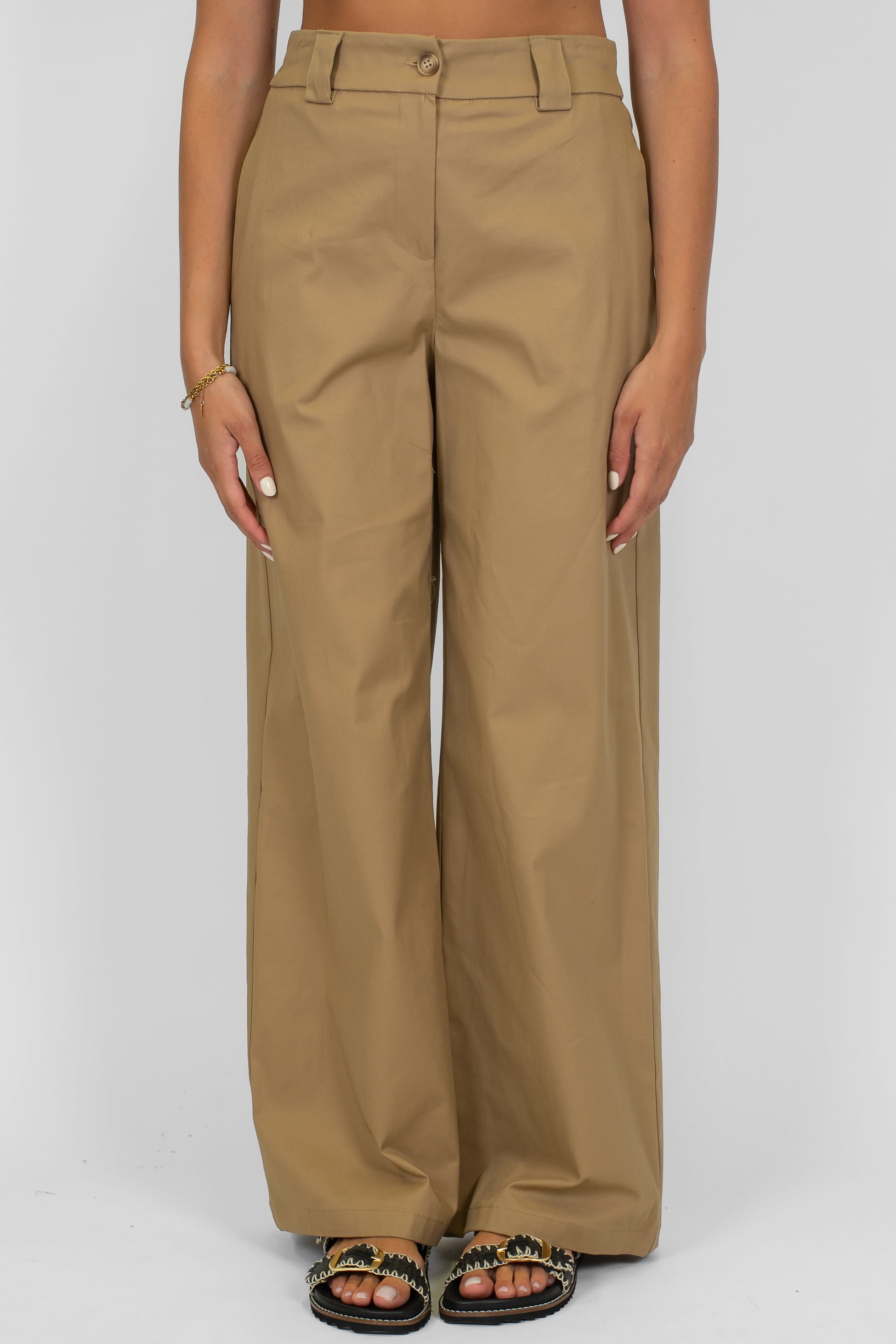 Tensione in - Coordinato in cotone tela paracadute con top a fascia e pantalone palazzo con elastico sul retro