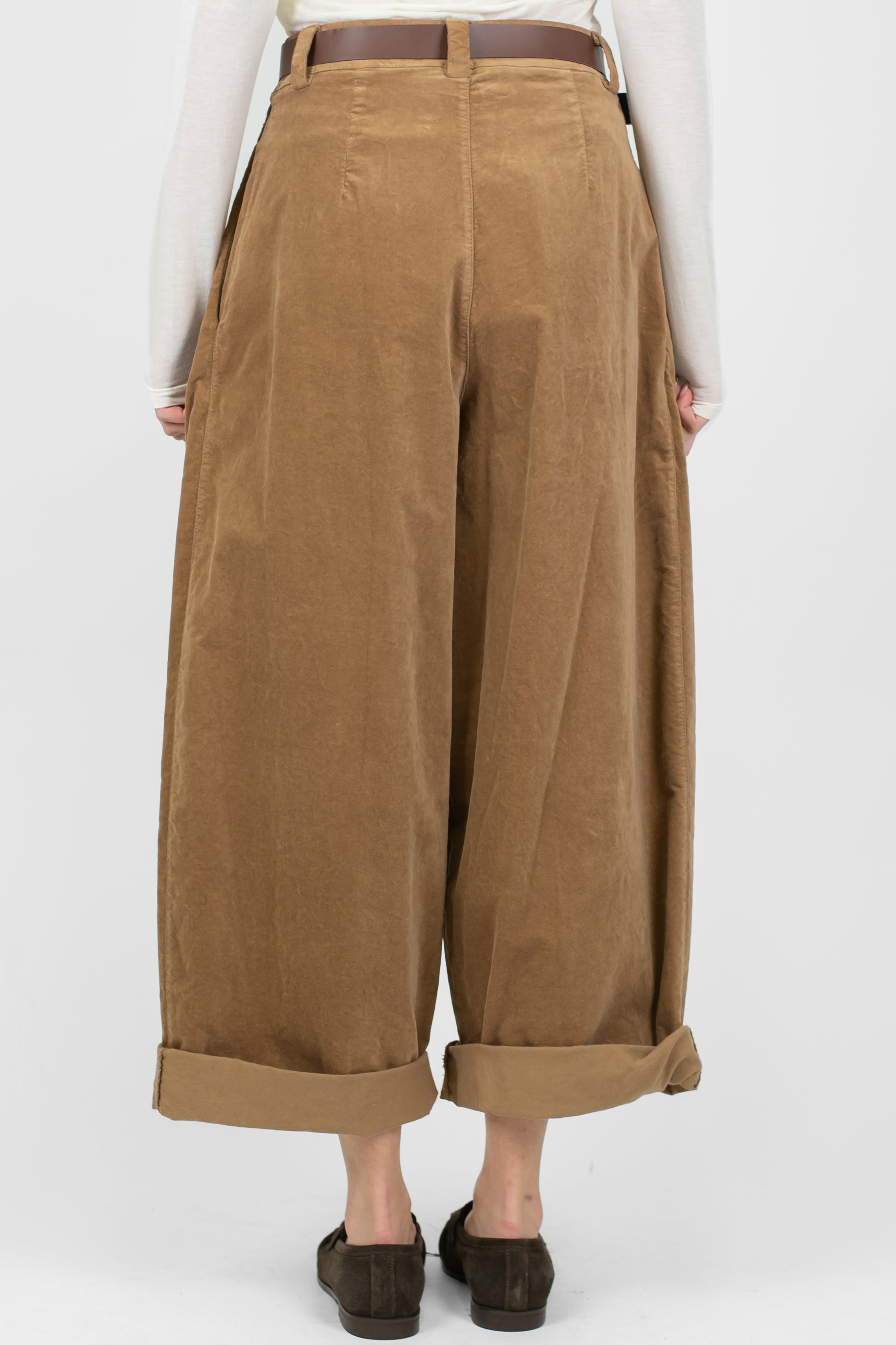 Haveone - Pantalone balloon a gamba ampia in velluto con pinces