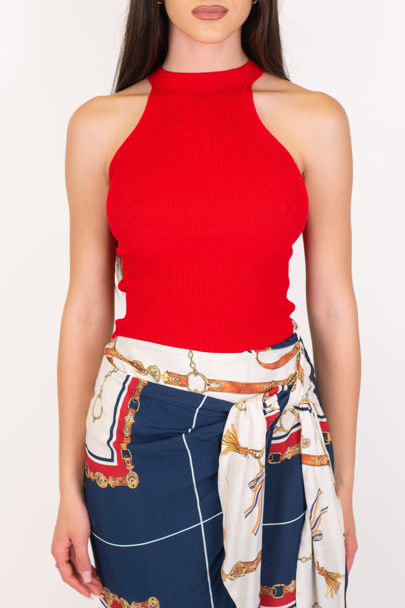 Kontatto - Top in maglia a costine scollo americano