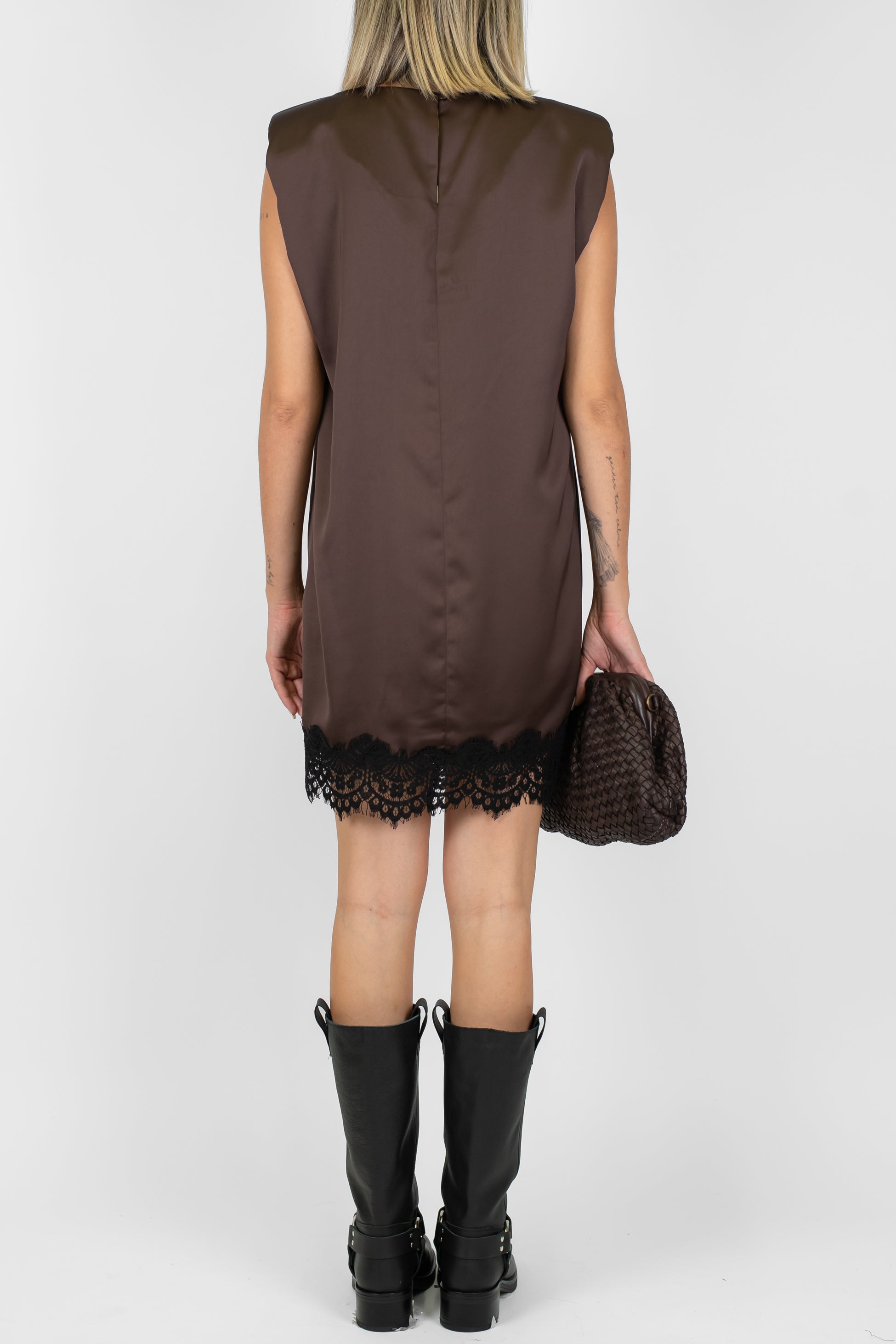 Motel - Abito corto in raso con spalline e pizzo sul fondo