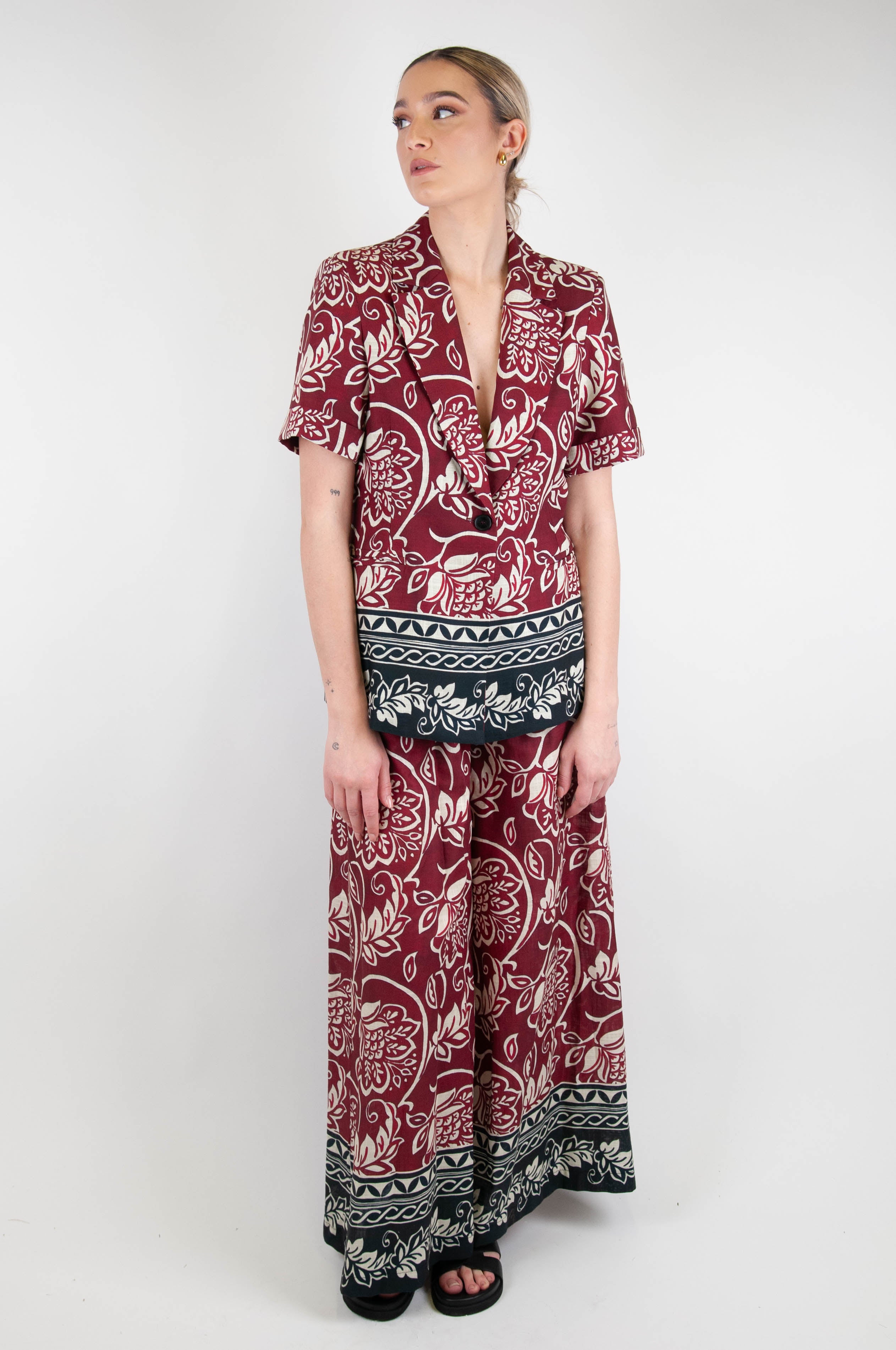 Tension in - Floral patterned palazzo trousers with drawstring and contrasting bottom