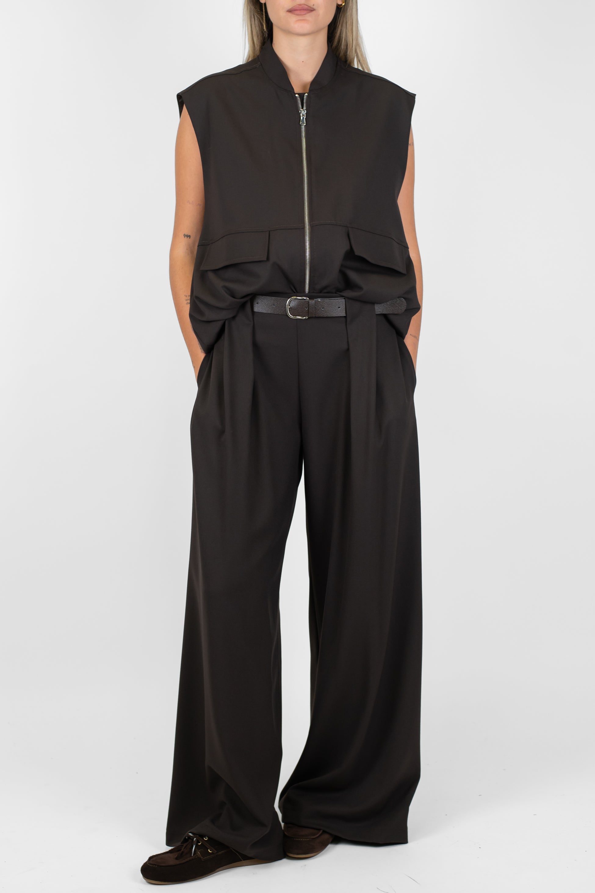 Dixie - Pantalone palazzo con pinces ed elastico in vita sul retro