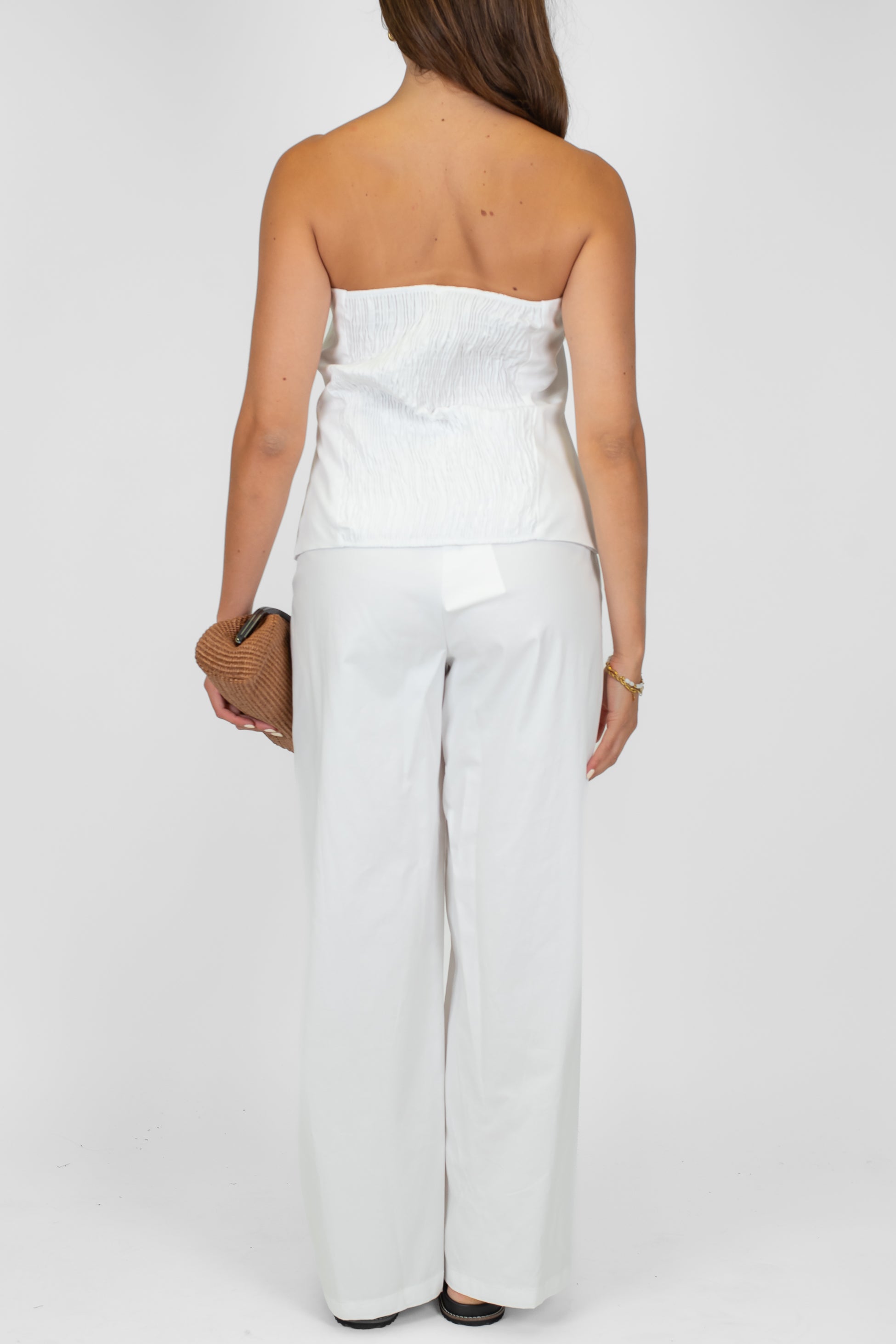 Tensione in - Coordinato in cotone tela paracadute con top a fascia e pantalone palazzo con elastico sul retro