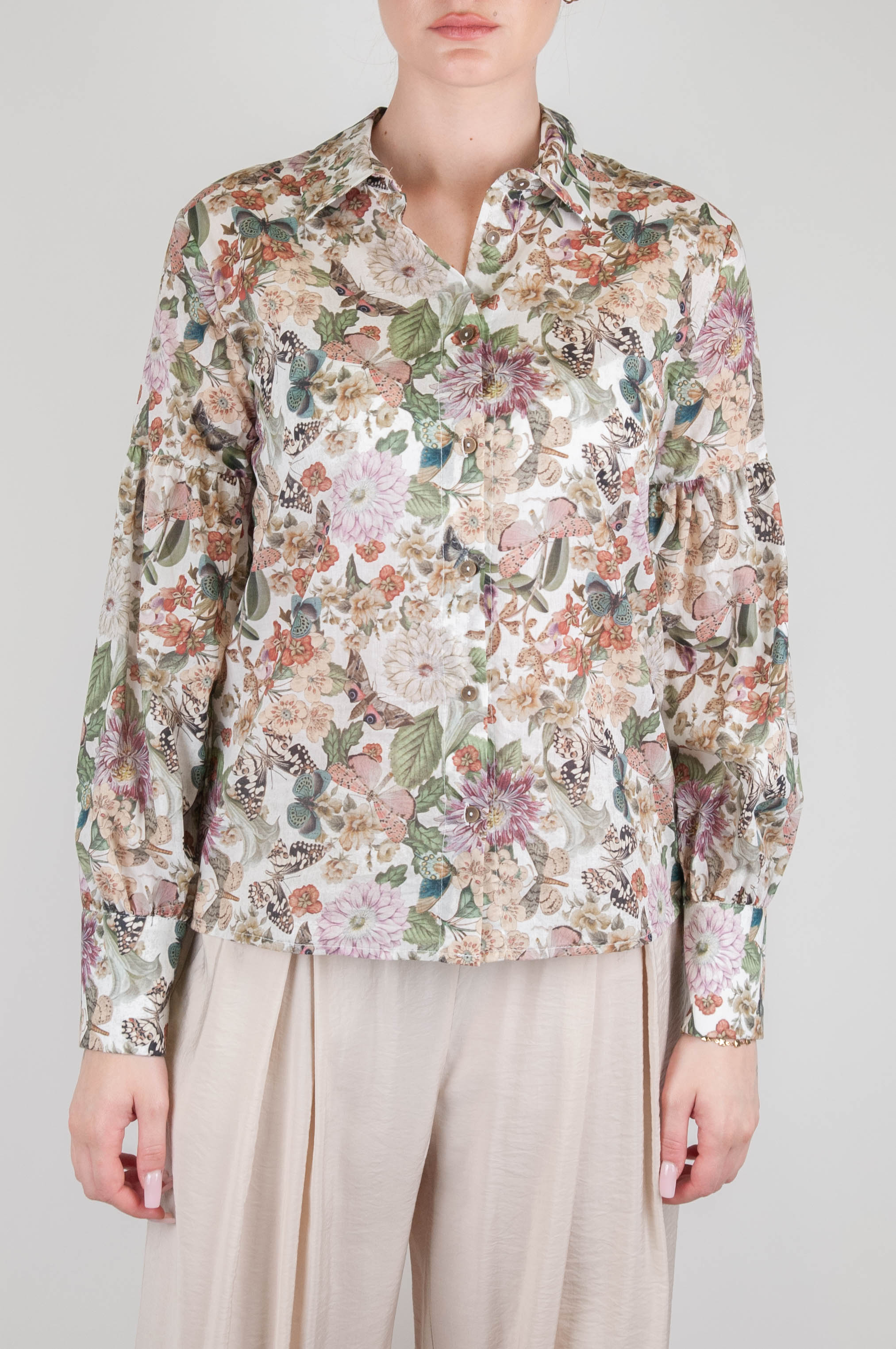 Tension in - Floral patterned shirt in cotton muslin