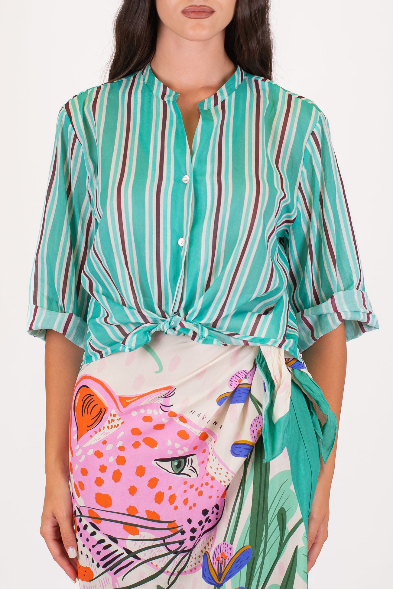 Motel - Camicia rigata in mussola di cotone