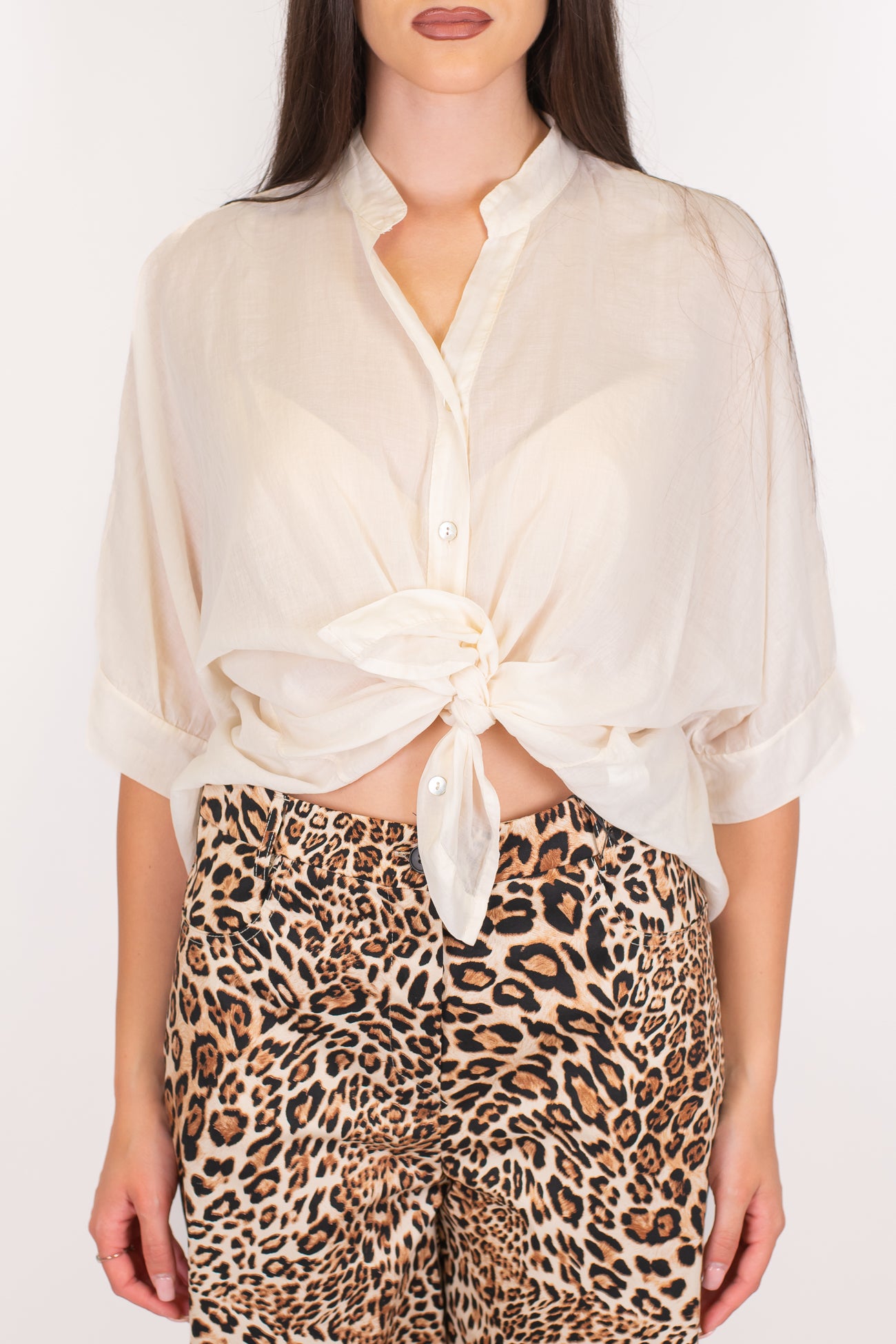 Dixie - Camicia collo alla coreana in mussola di cotone