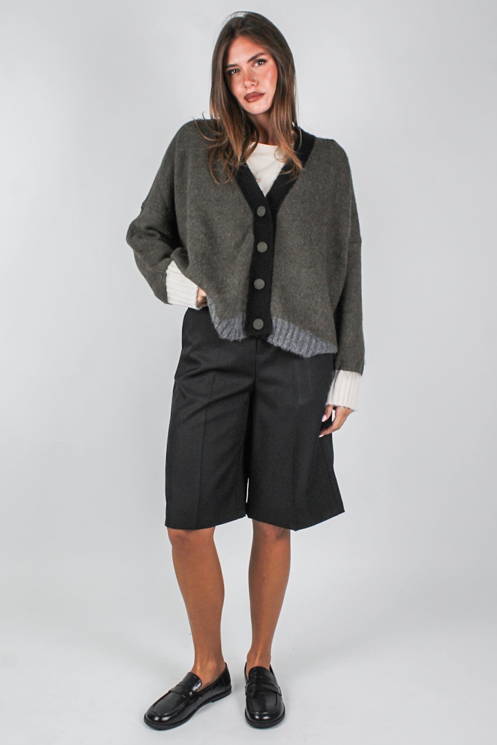 Maryley - Cardigan con profilo a contrasto in misto lana