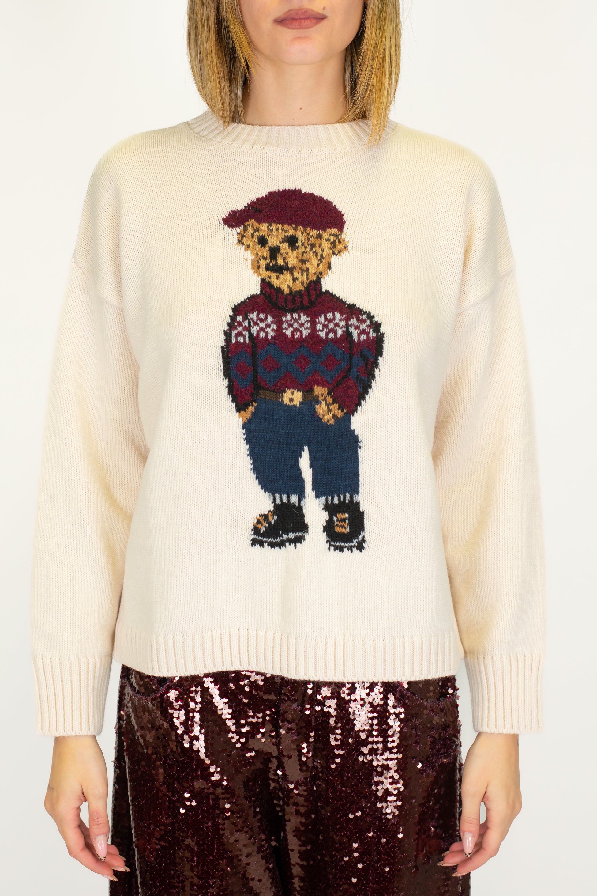 Tensione in - Maglia con orsetto in misto lana