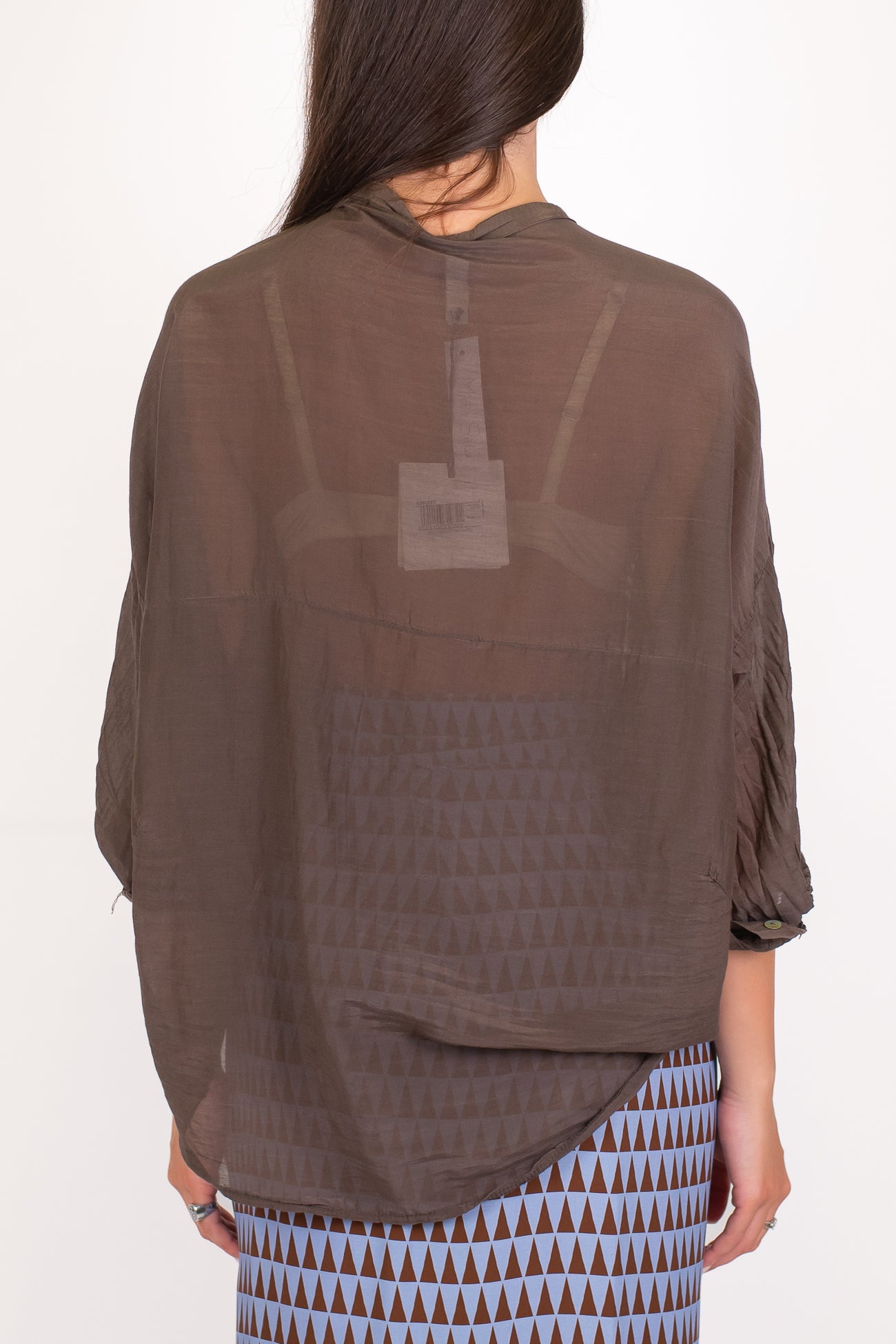 Tensione in - Camicia in misto seta fantasia spigata tono su tono