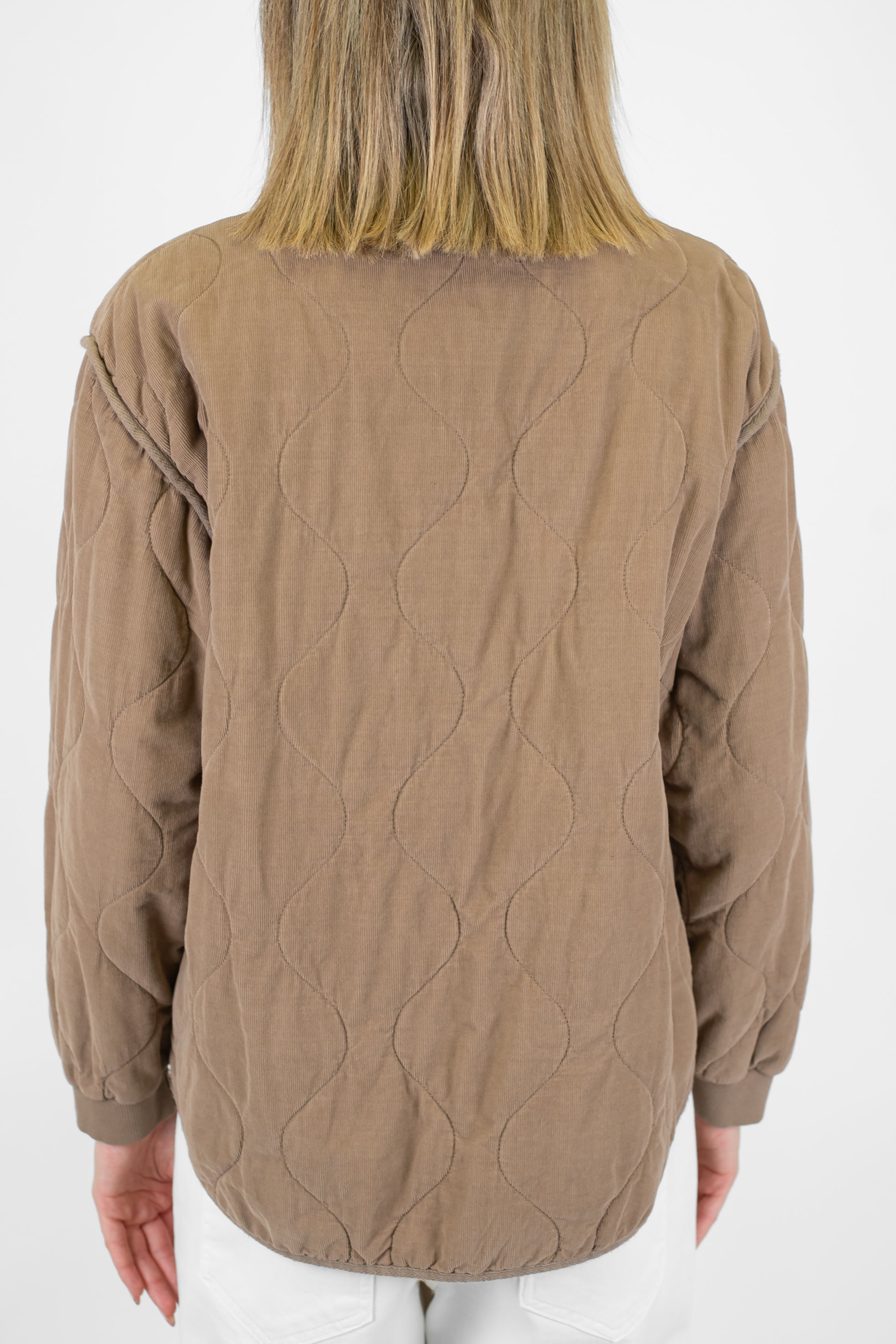 Dixie - Giacca trapuntata in velluto a costine con collo coreano e chiusura zip