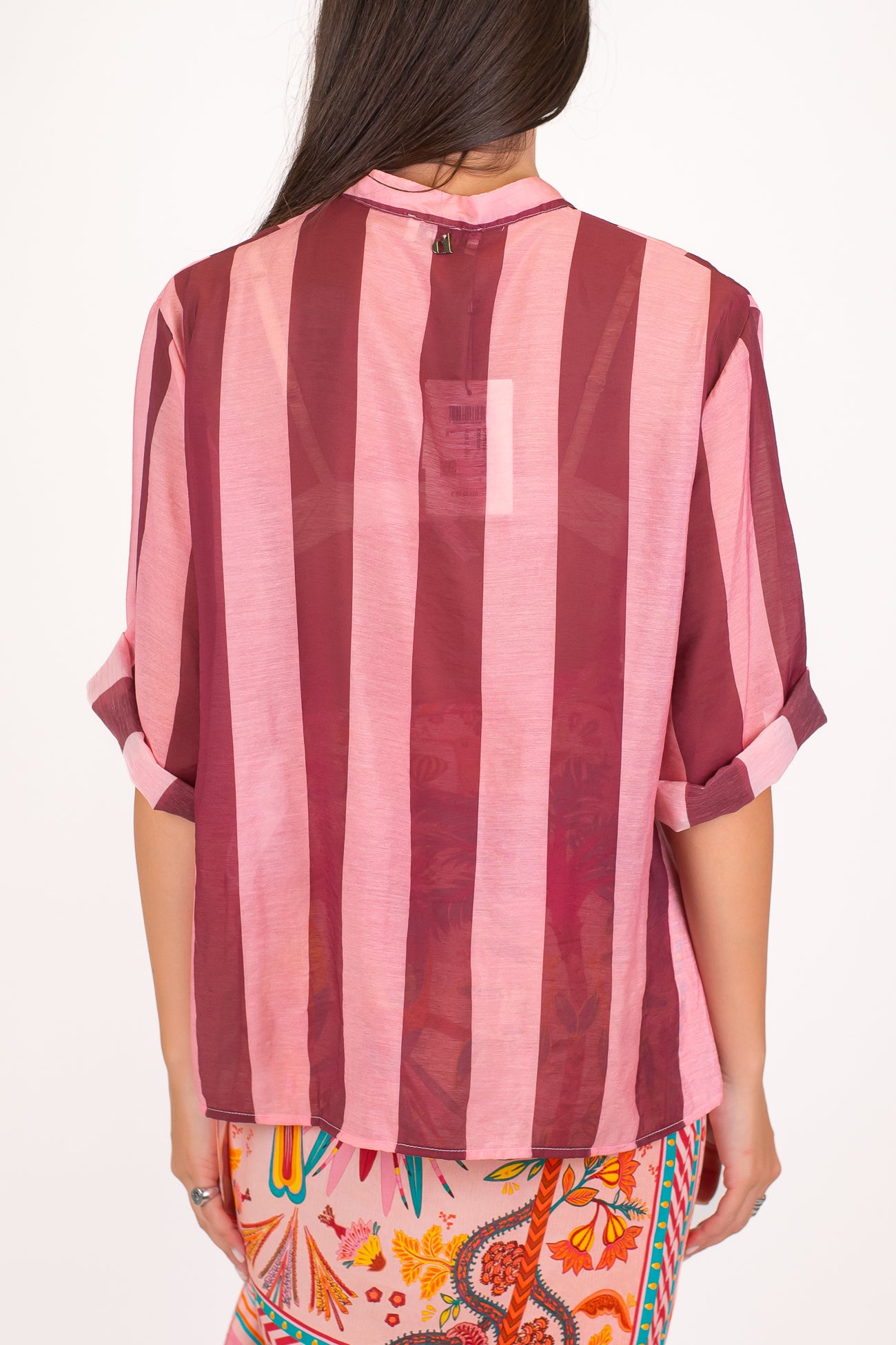 Dixie - Camicia fantasia a righe in viscosa leggera con collo coreano e manica