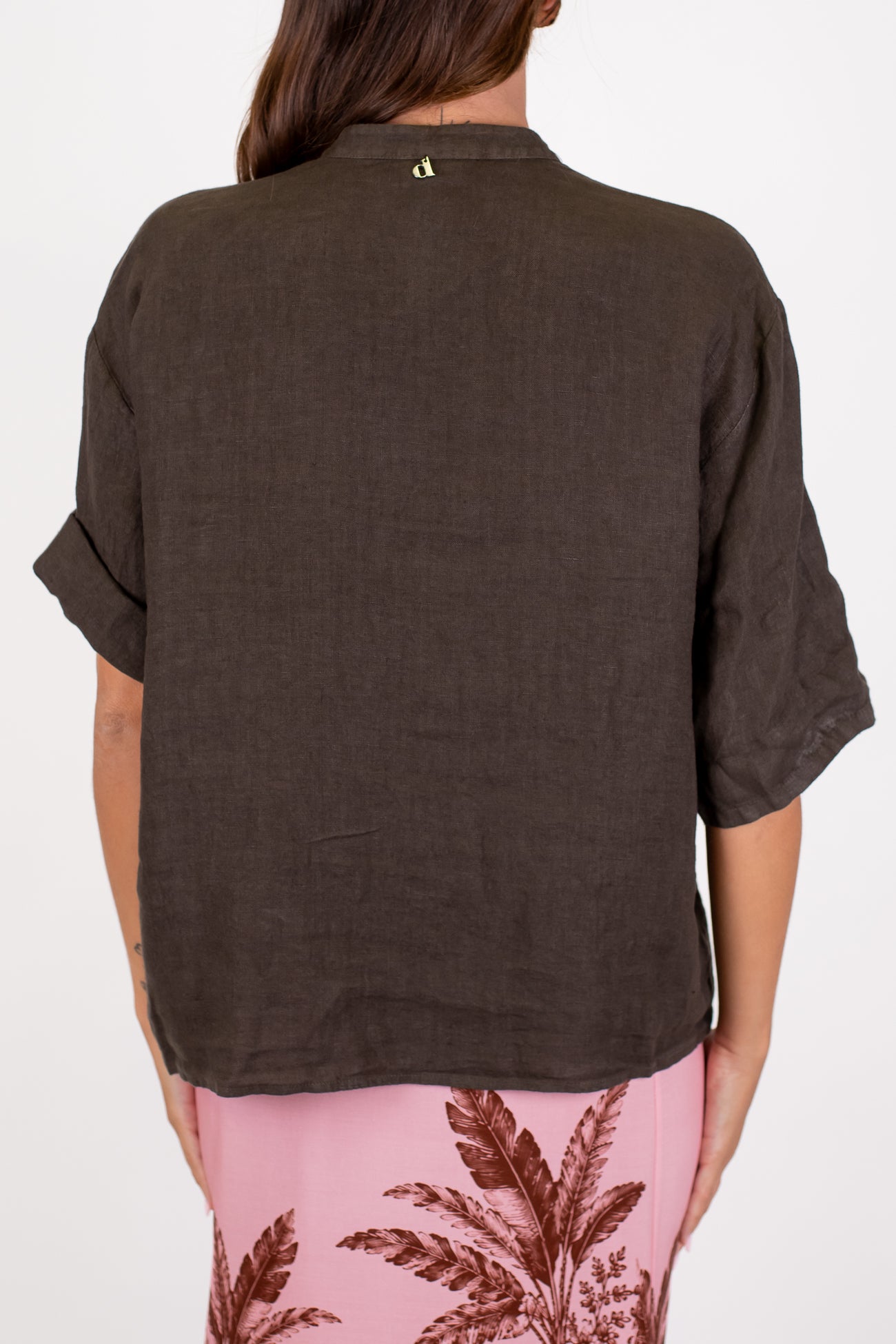 Dixie - Camicia mezzamanica in puro lino con collo coreano