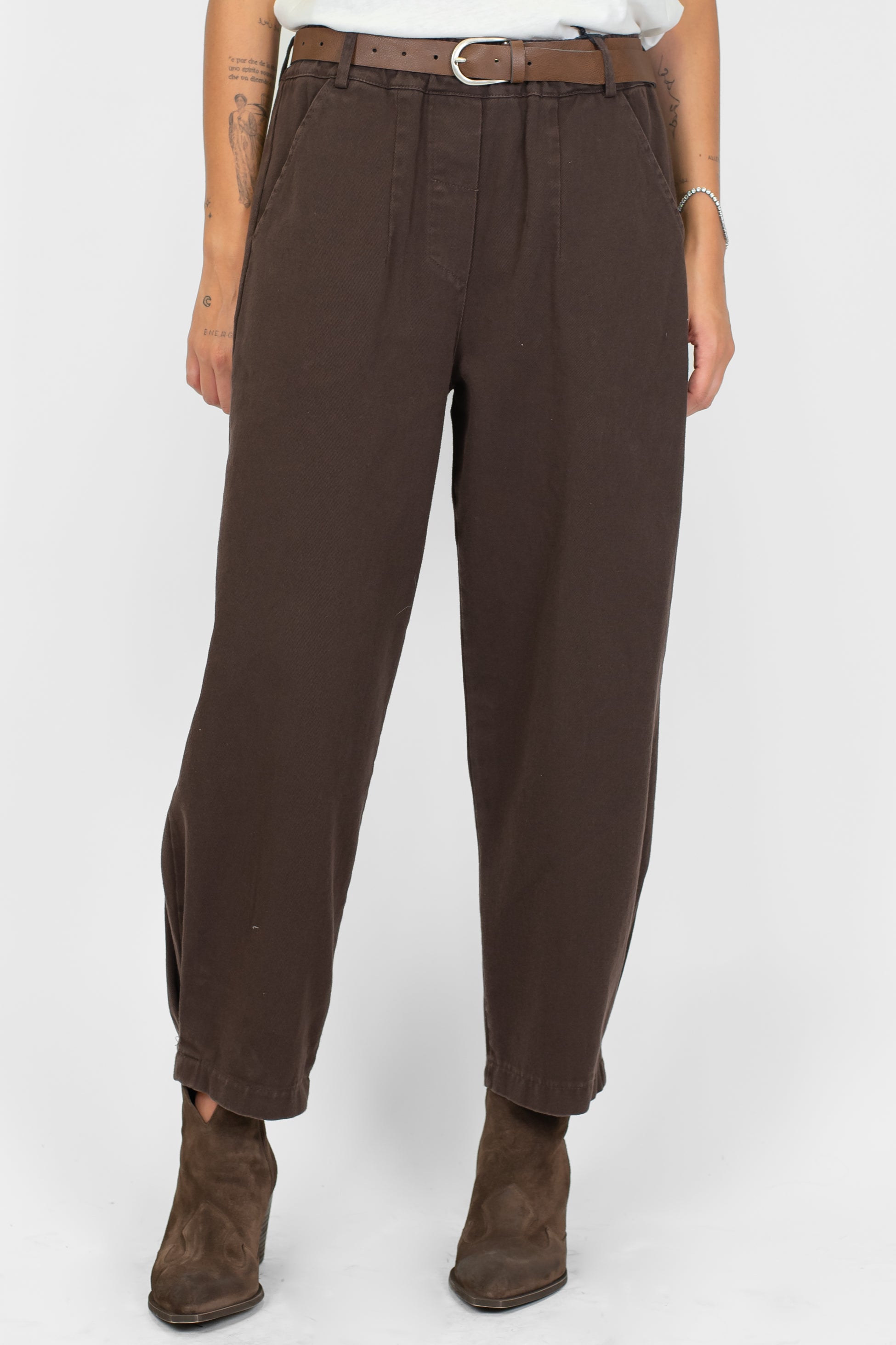 Maryley - Pantalone balloon in denim colorato con elastco in vita