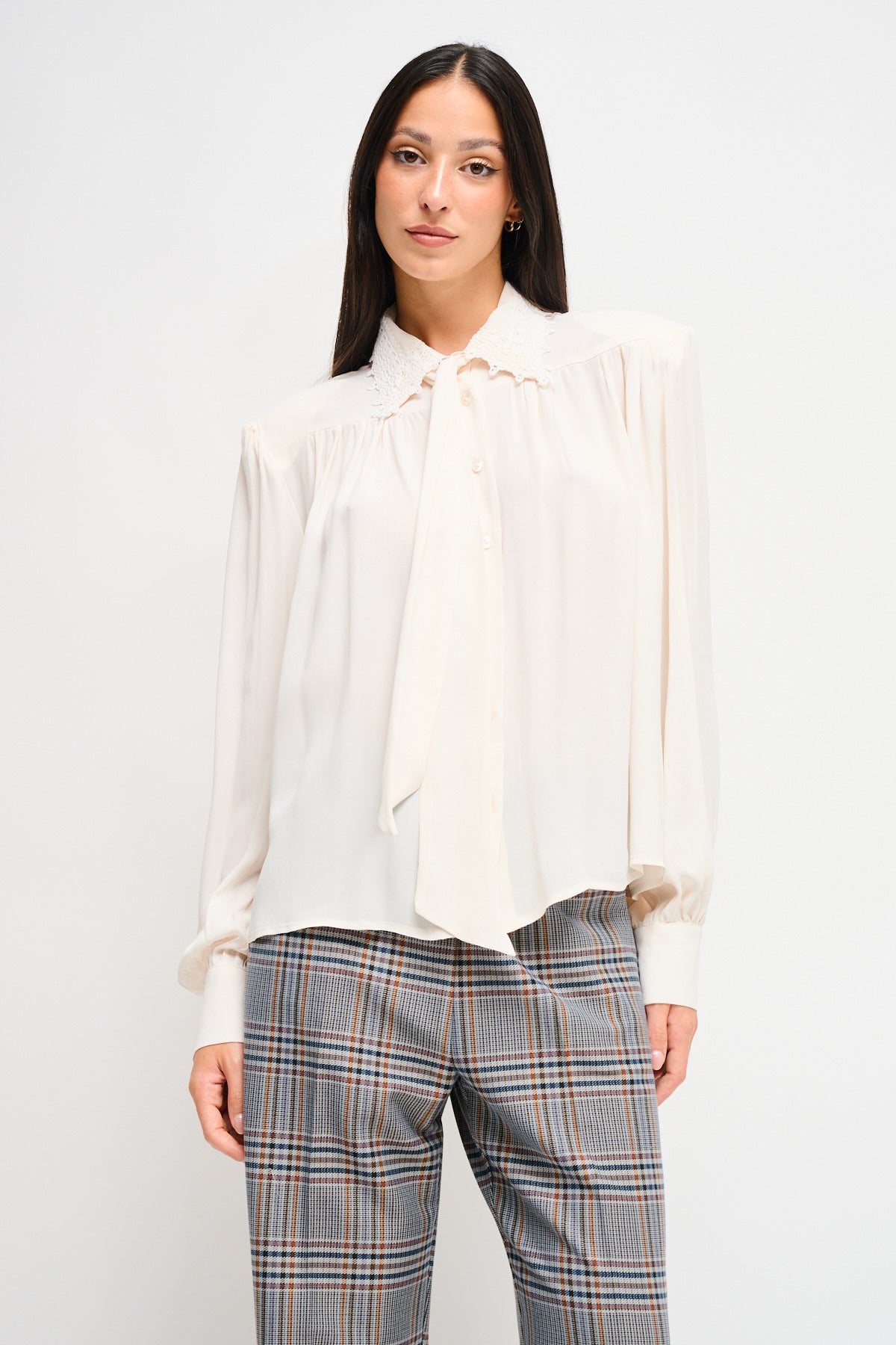 Maryley - Camicia in viscosa con colletto in pizzo e spalline