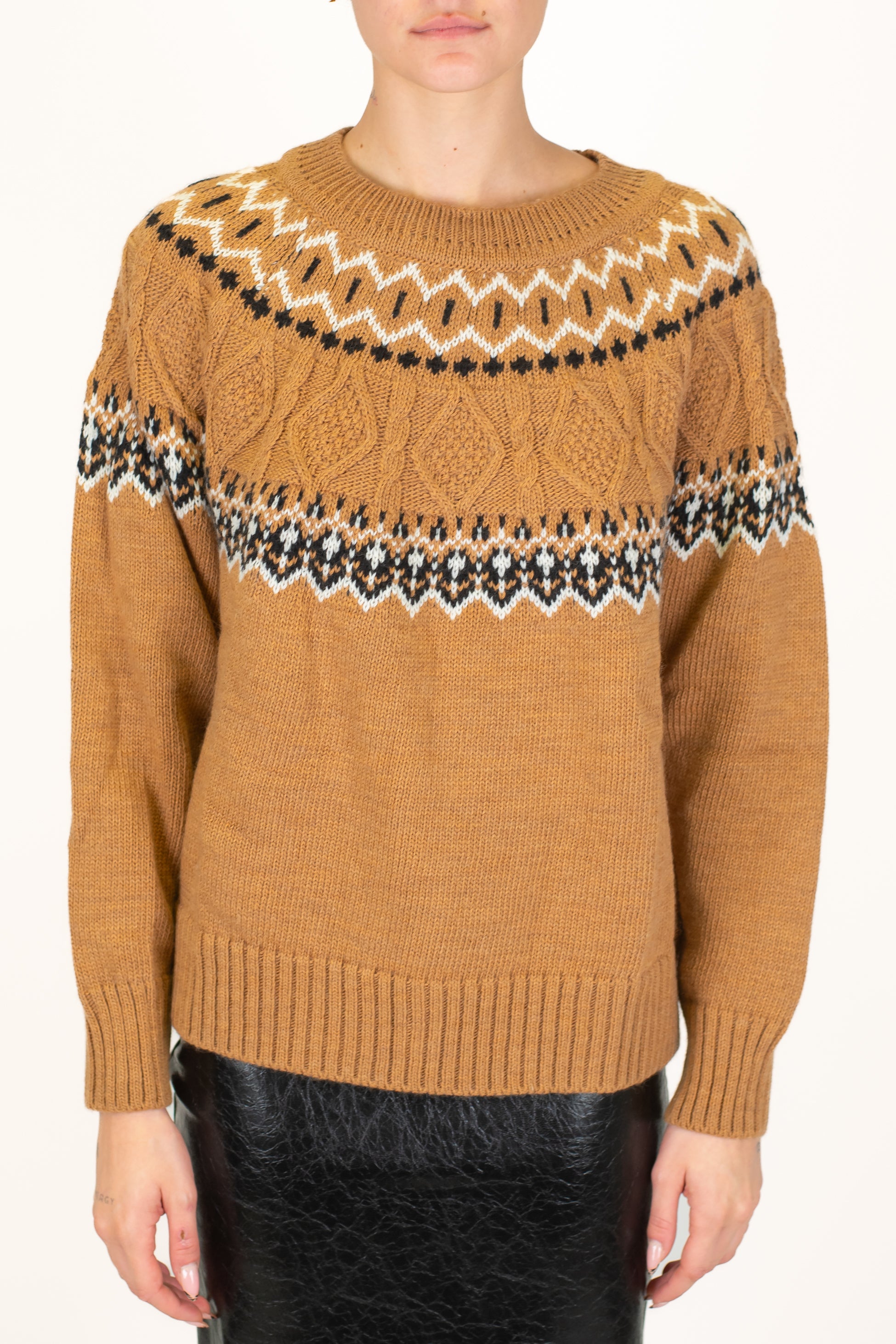 Tensione in - Maglia girocollo fantasia rombi a contrasto in misto lana