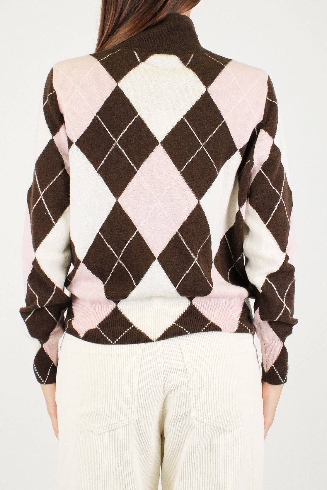 Dixie - Maglia polo zip 100% lana fantasia rombi