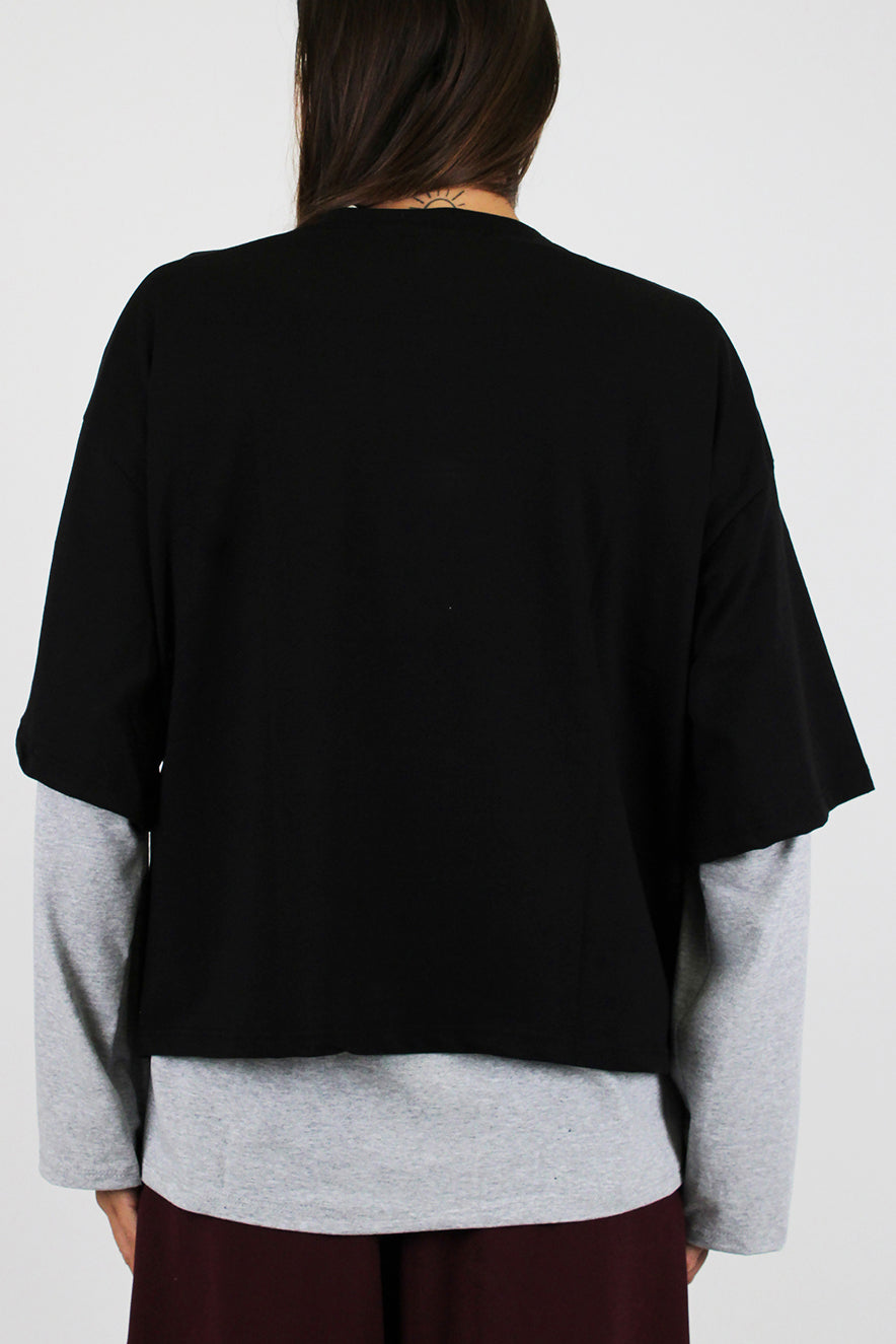 Haveone - Doppia shirt over manica lunga-manica corta a contrasto