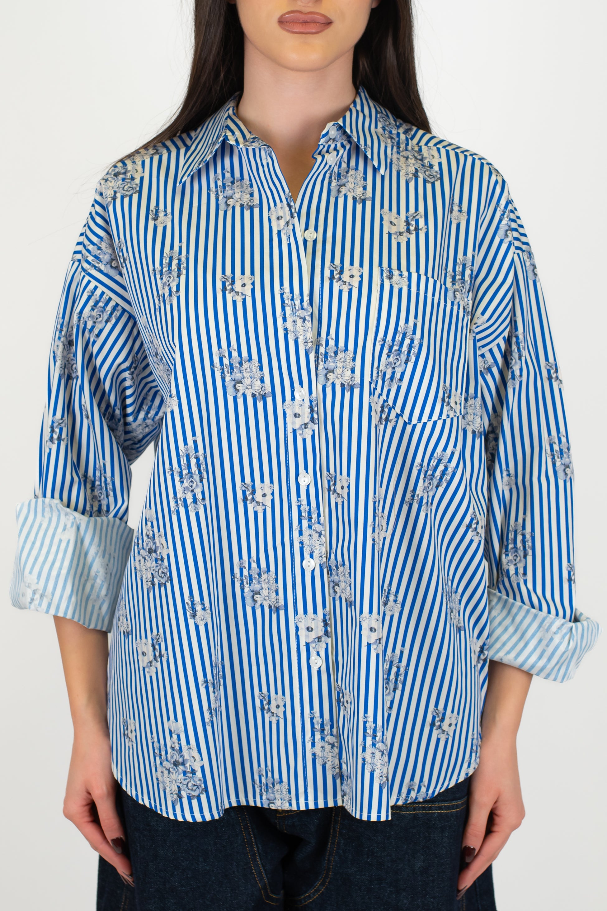 Motel - Camicia over fantasia a righe con dettagli floreali