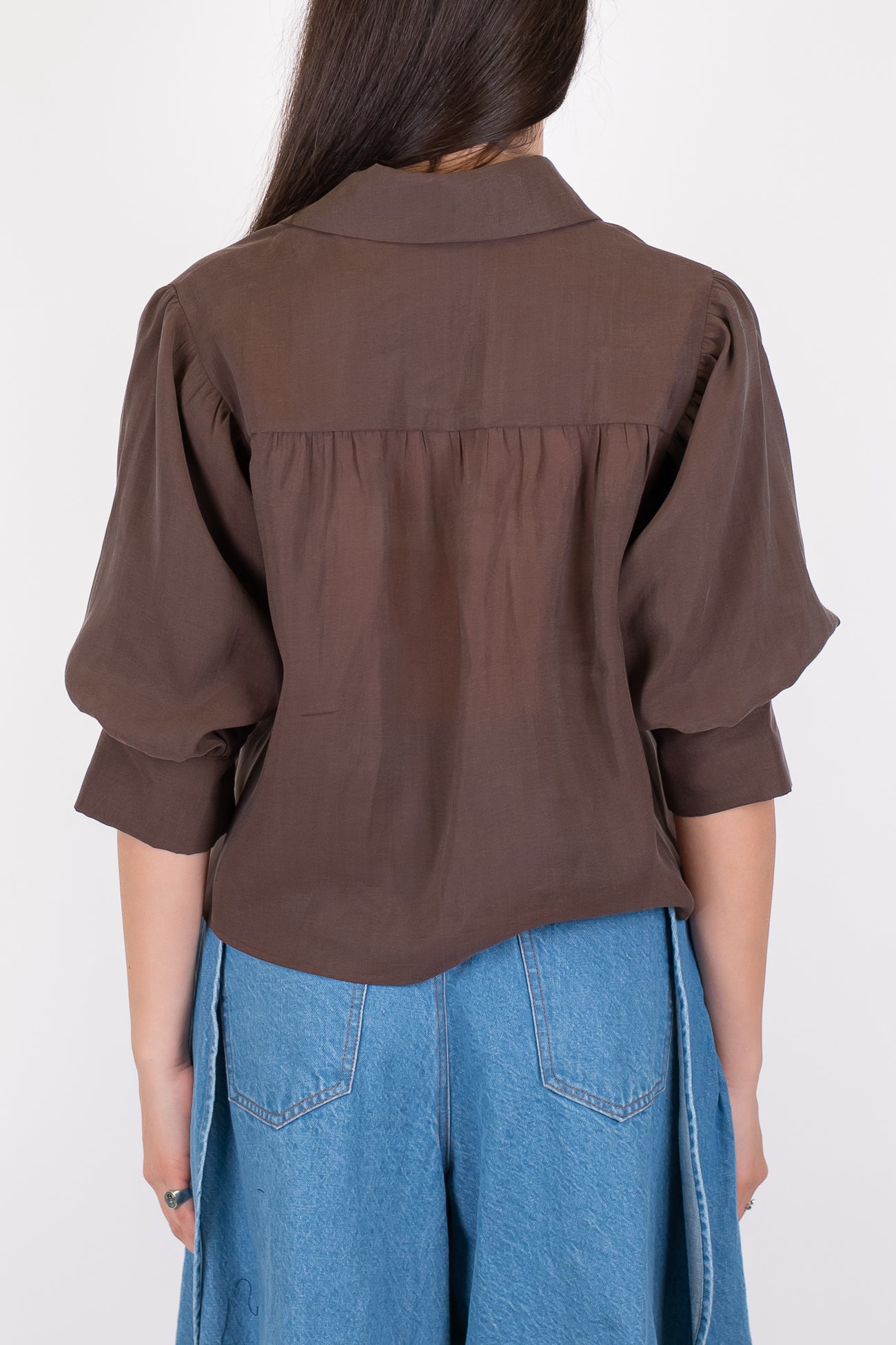 Motel - Camicia in lyocell con manica tre quarti a palloncino
